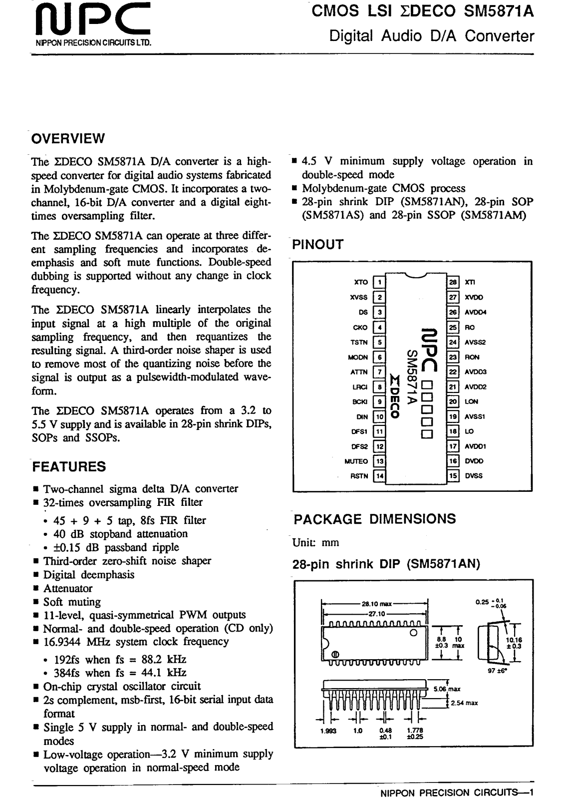 NPC SM5871AM, SM5871AN, SM5871AS Datasheet