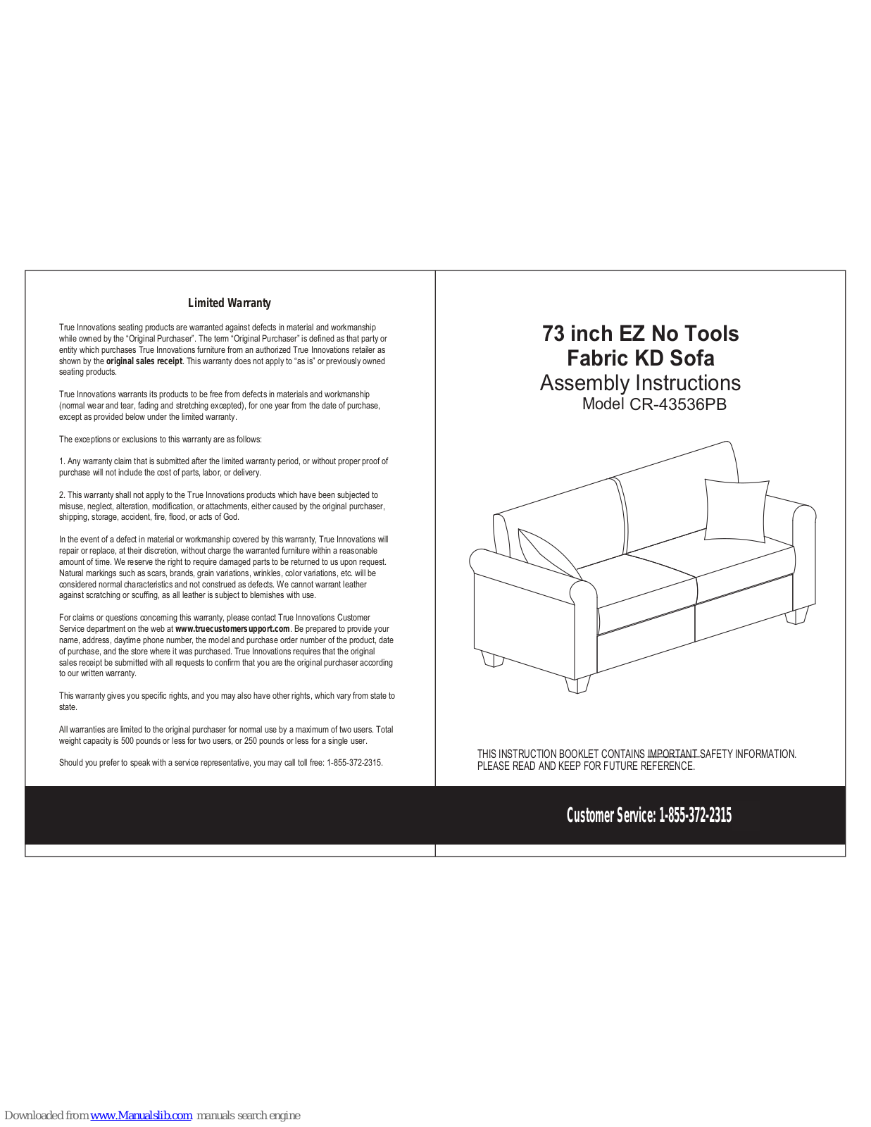 Serta CR-43536PB Assembly Instructions Manual