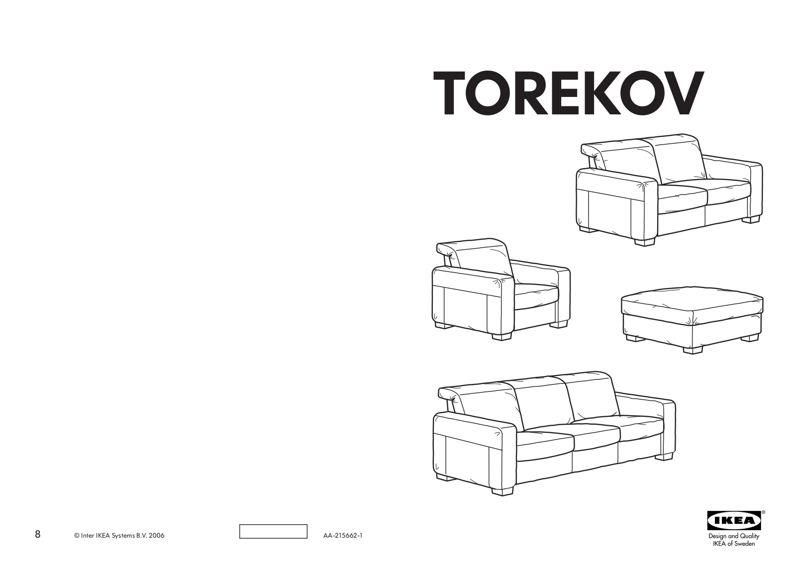 IKEA TOREKOV RECLINER, TOREKOV SOFA W RECLINER, TOREKOV FOOTSTOOL, TOREKOV LOVESEAT W RECLINER Assembly Instruction