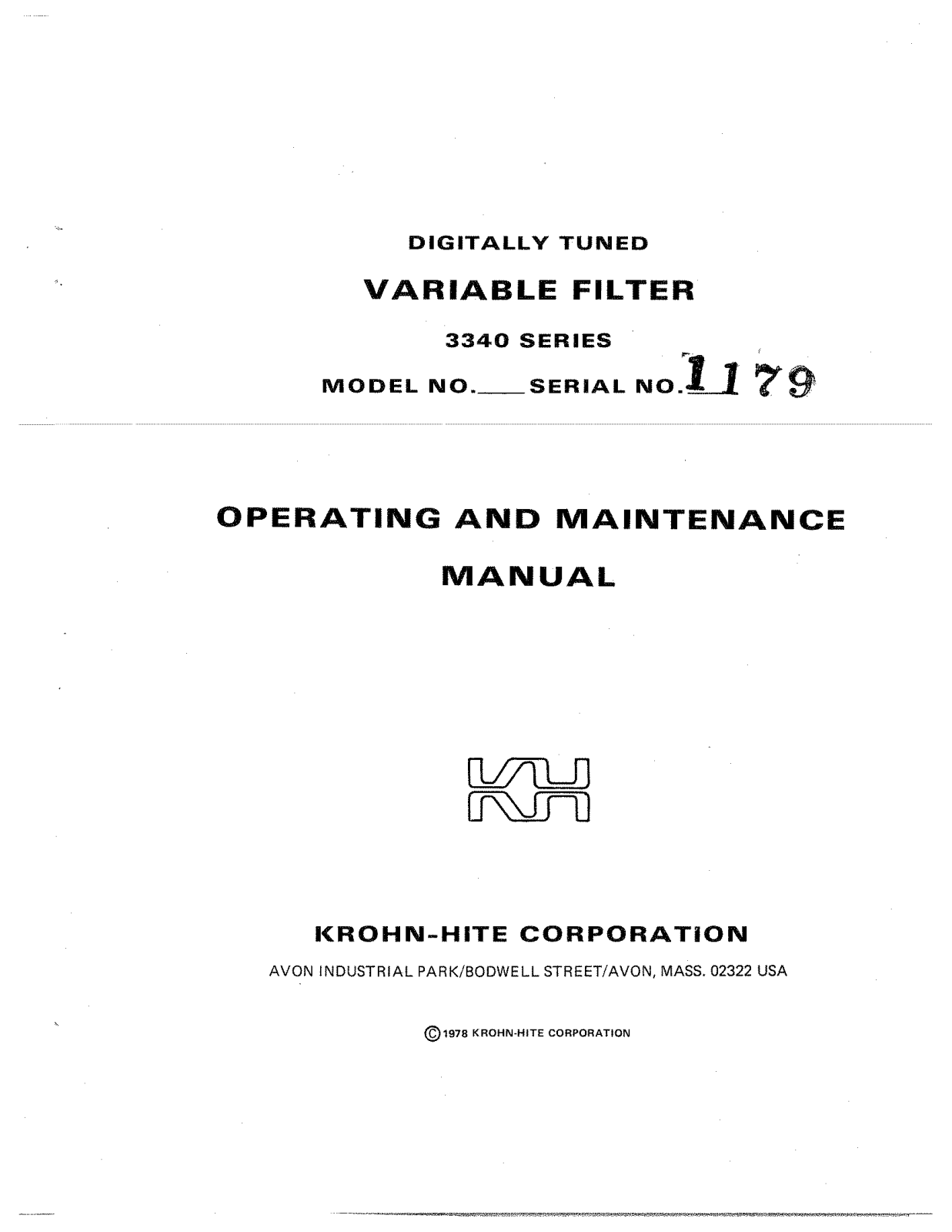 Krohn-Hite Corporation 3343, 3342, 3341, 3340 Service manual