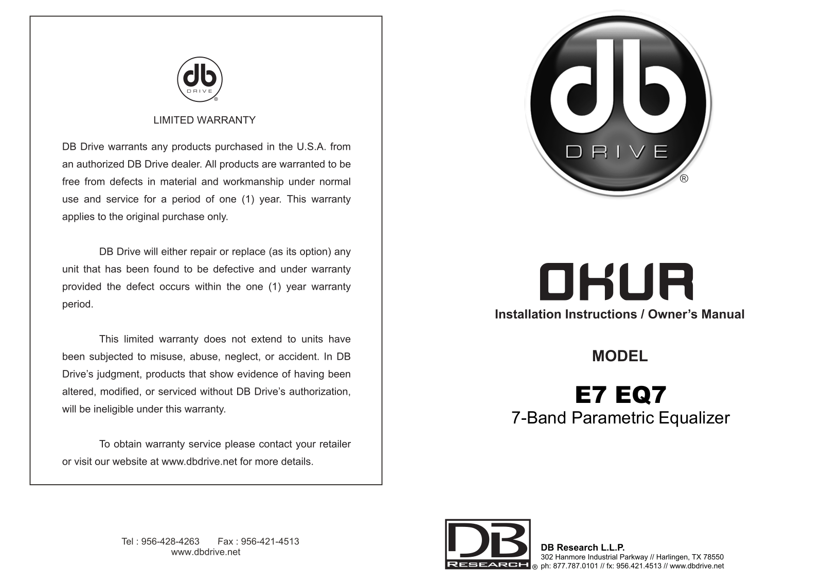 DB Drive E7 EQ7 User Manual