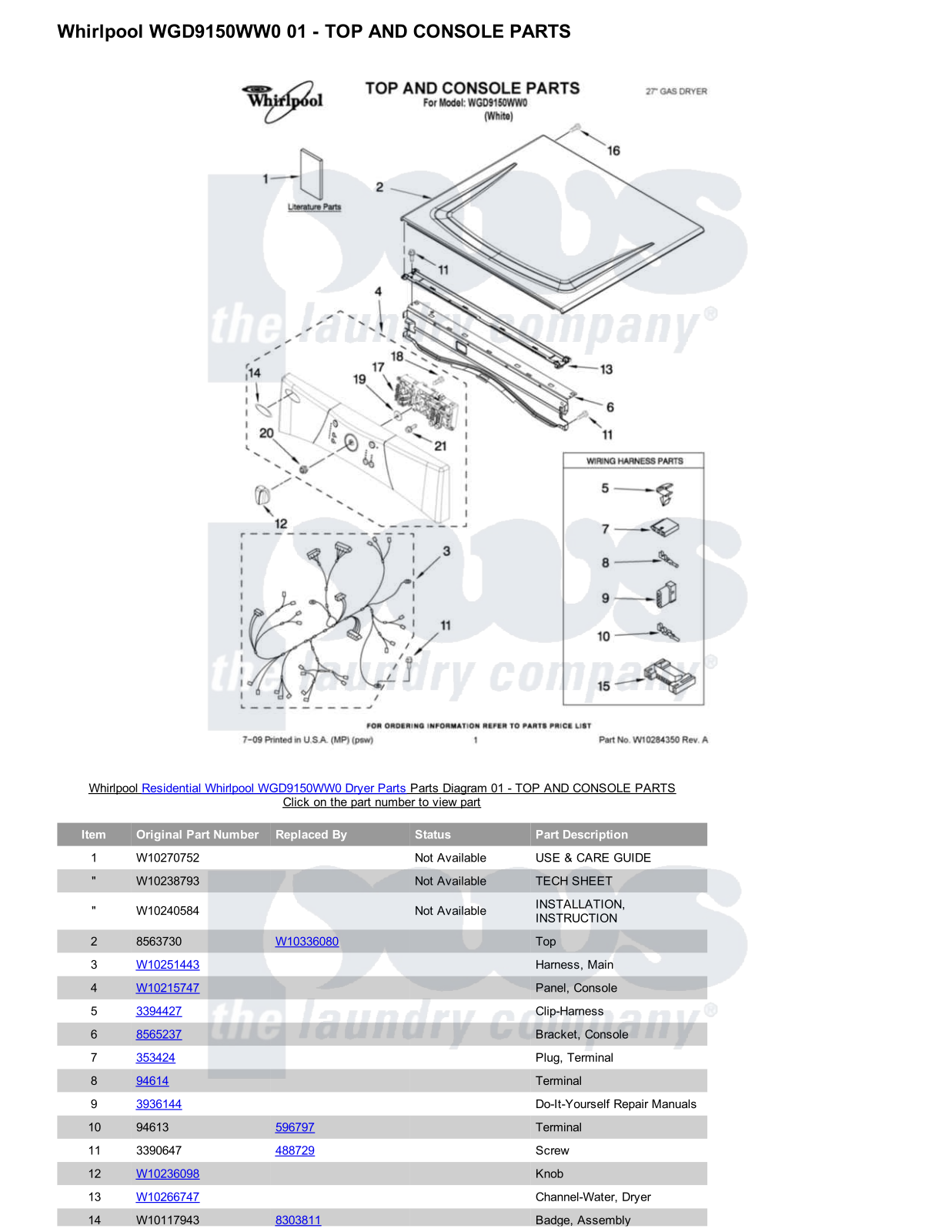 Whirlpool WGD9150WW0 Parts Diagram