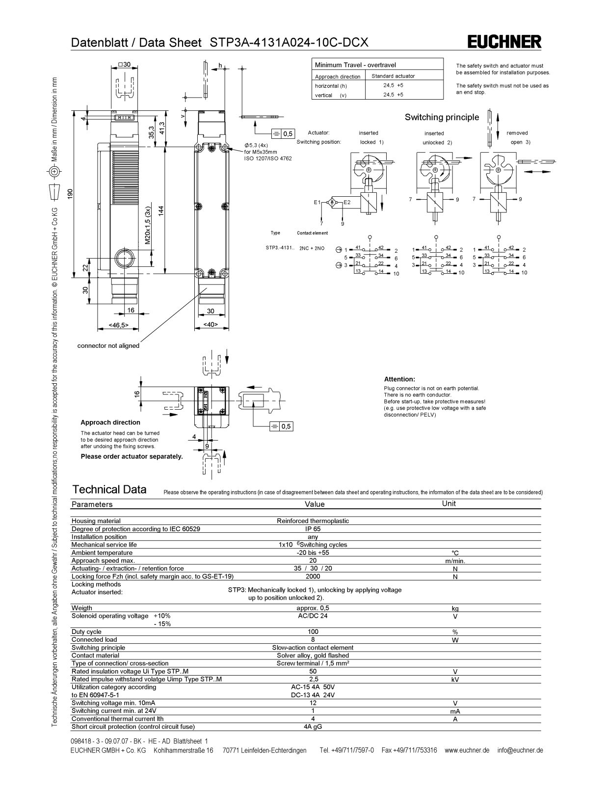 Euchner STP3A-4131A024-10C-DCX Data Sheet