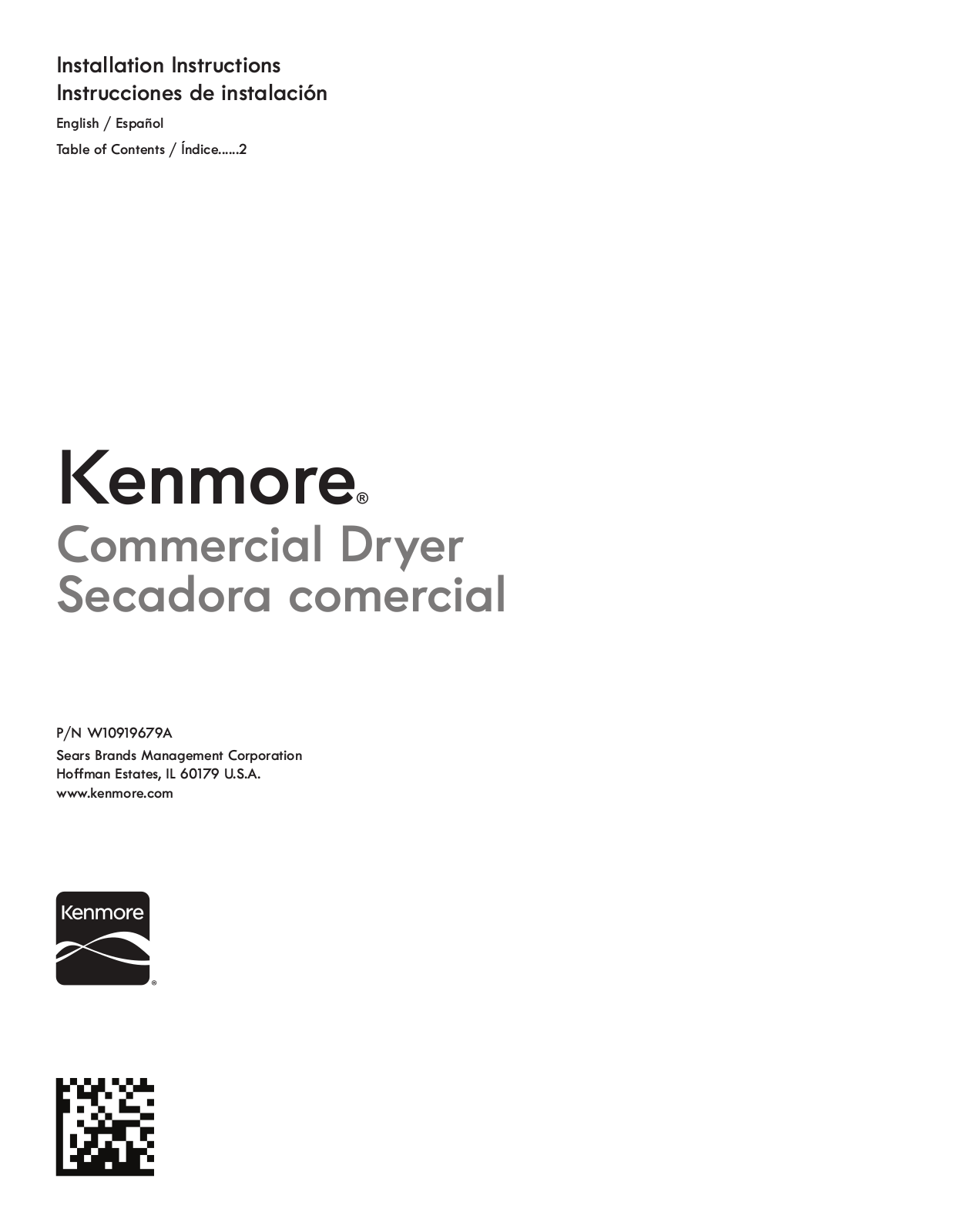 Kenmore 11081942710, 11091942710, 11091952710 Installation Guide