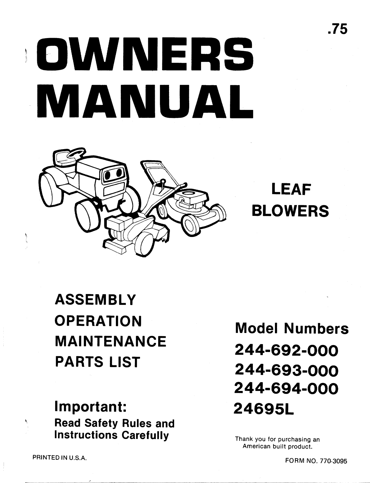 Bolens 244-694-000, 244-692-000, 244-693-000 User Manual