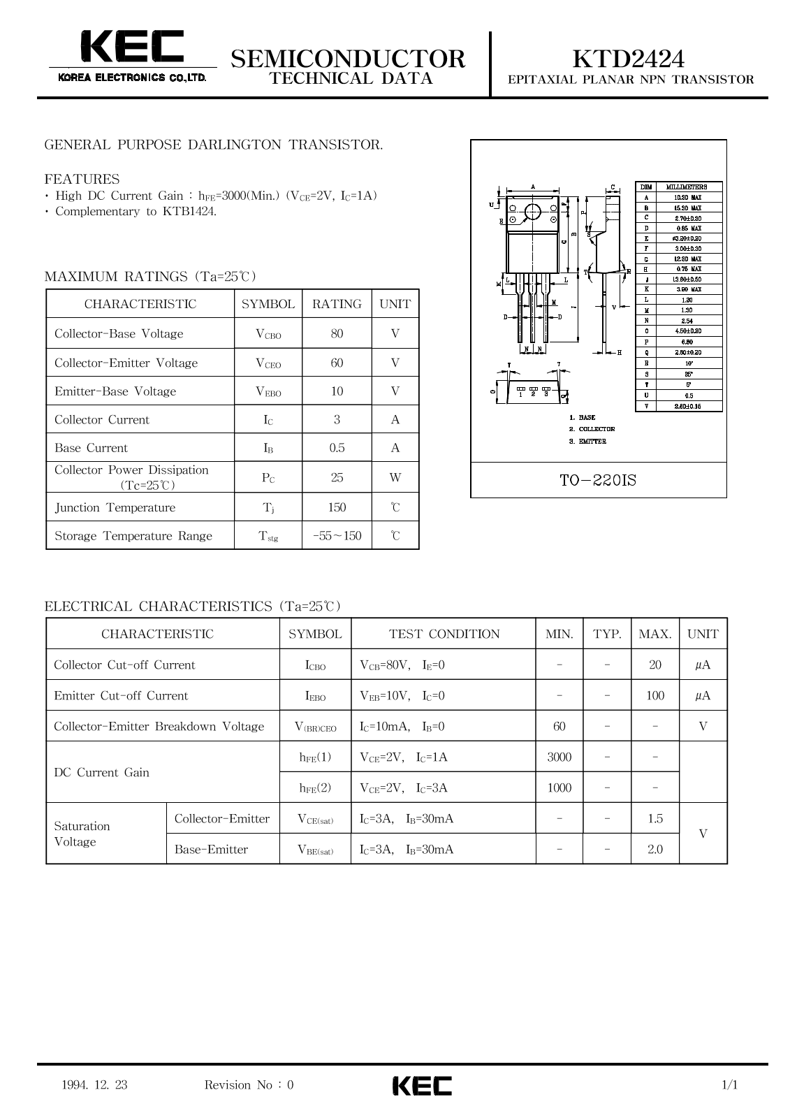 KEC KTD2424 Datasheet