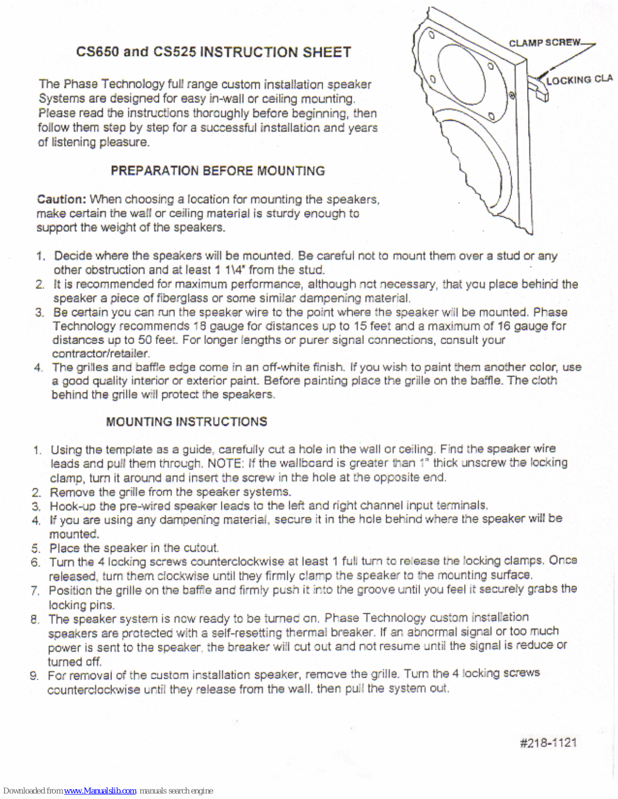 Phase Technology CS-525, CS-650 Instruction Sheet