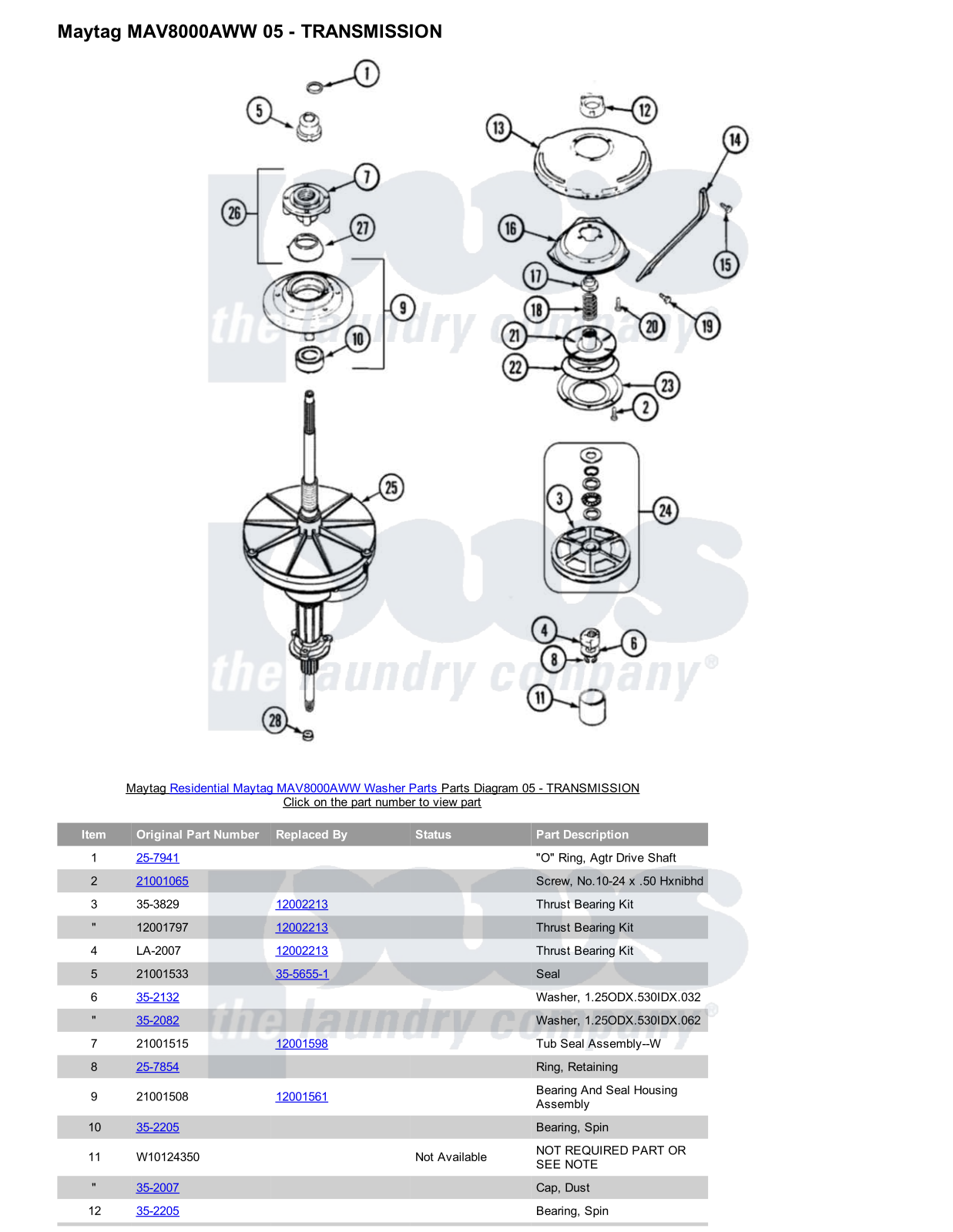 Maytag MAV8000AWW Parts Diagram