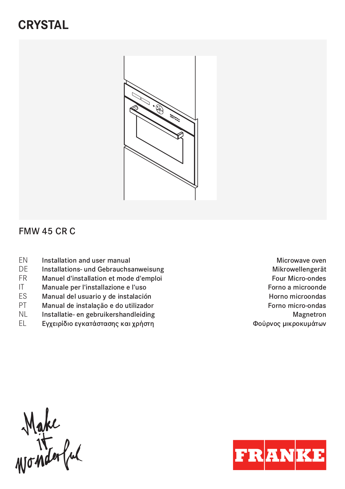 Franke FMW 45 CR C BK, FMW 45 CR C XS User manual