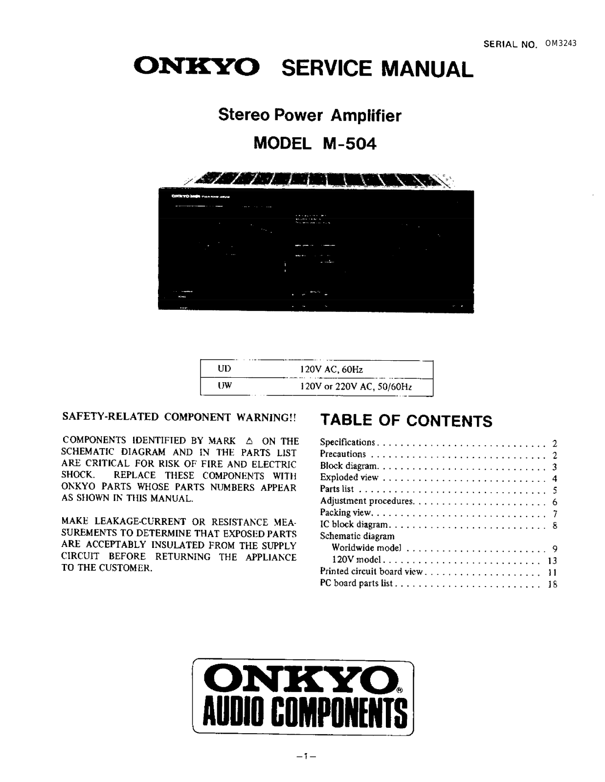 Onkyo M-504 Service manual