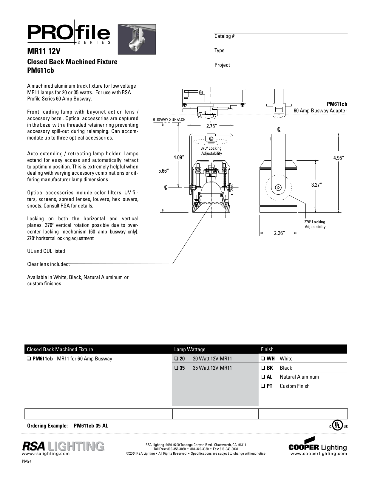 Cooper Lighting PM611cb User Manual