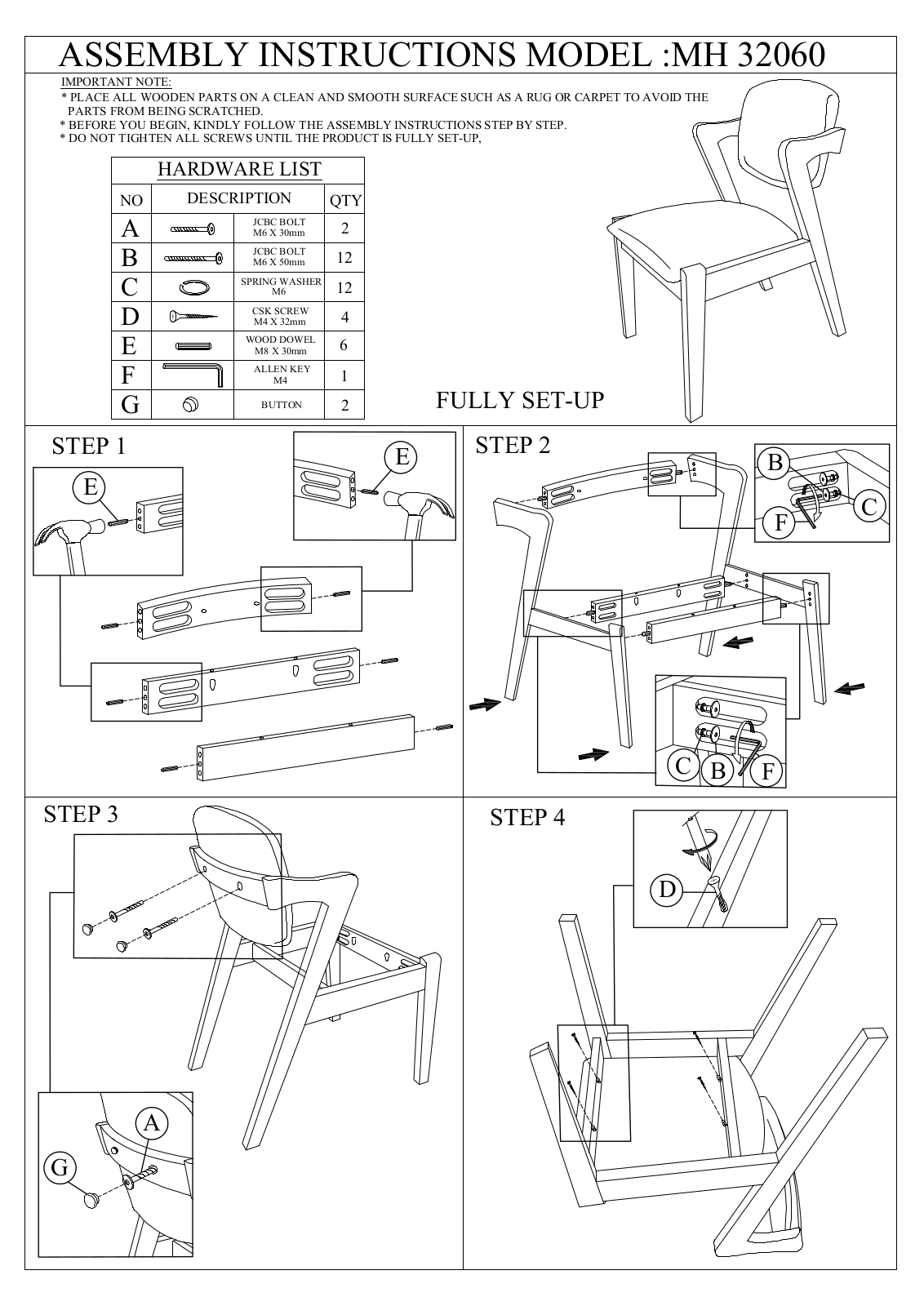 Stool Group MH 32060 ASSEMBLY INSTRUCTIONS