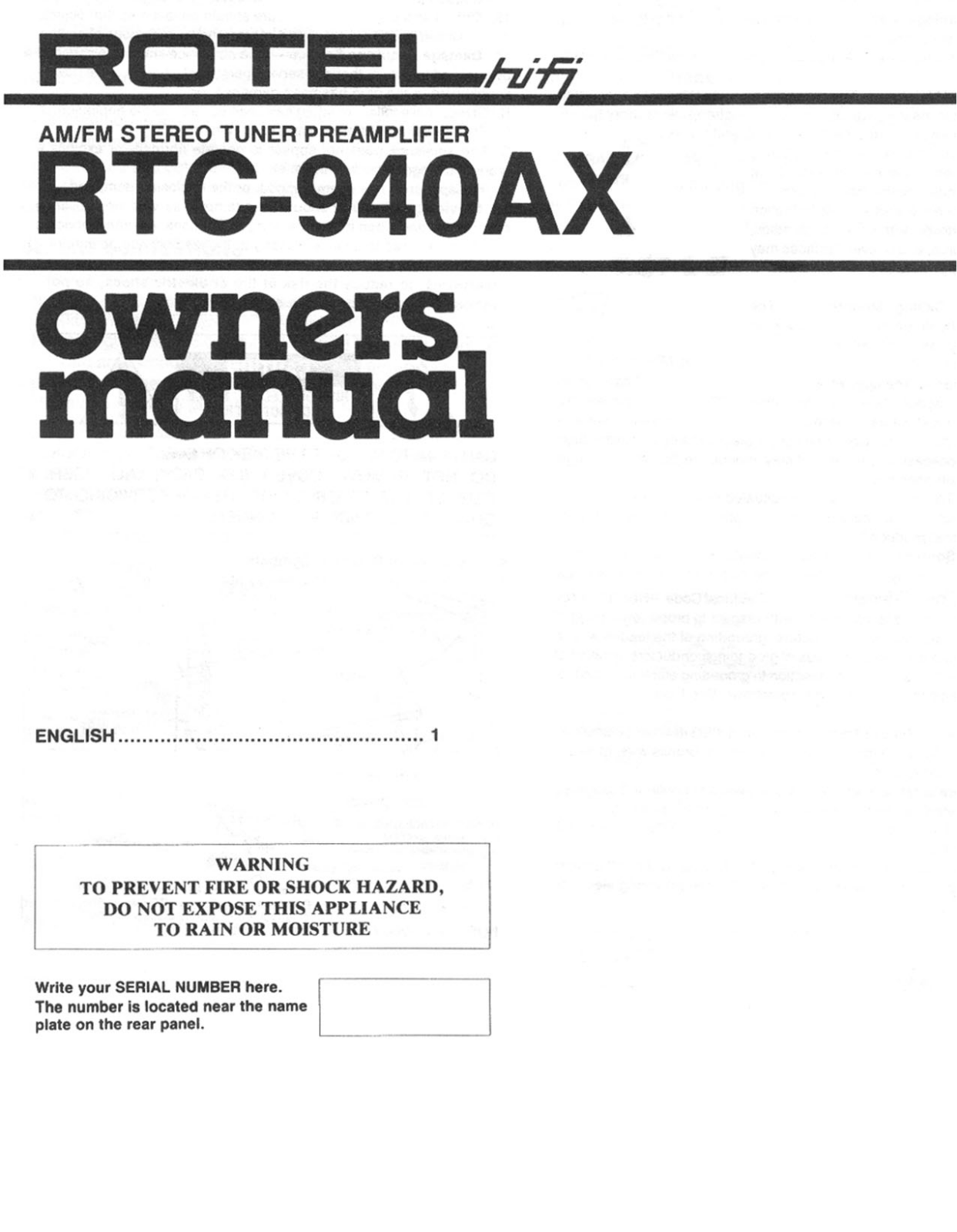 Rotel RTC-940AX User Manual