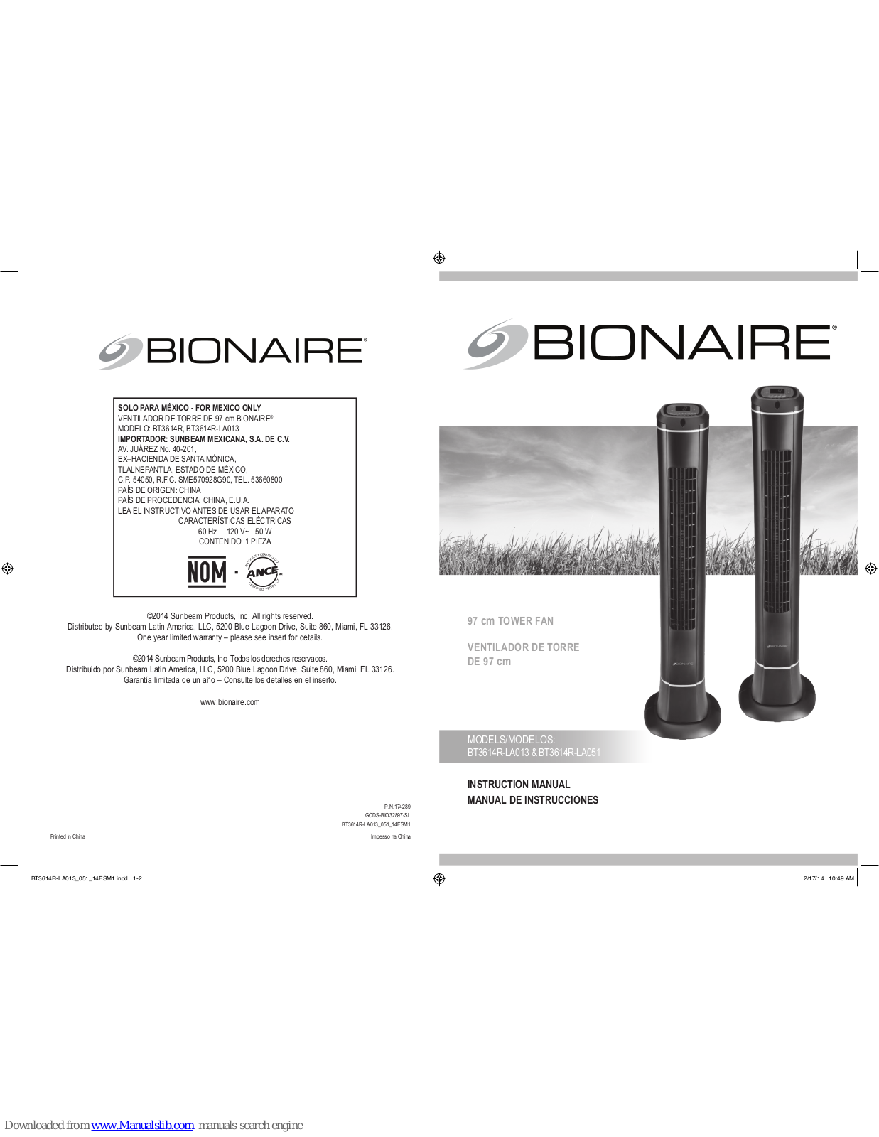 Bionaire BT3614R-LA013, BT3614R-LA051 Instruction Manual