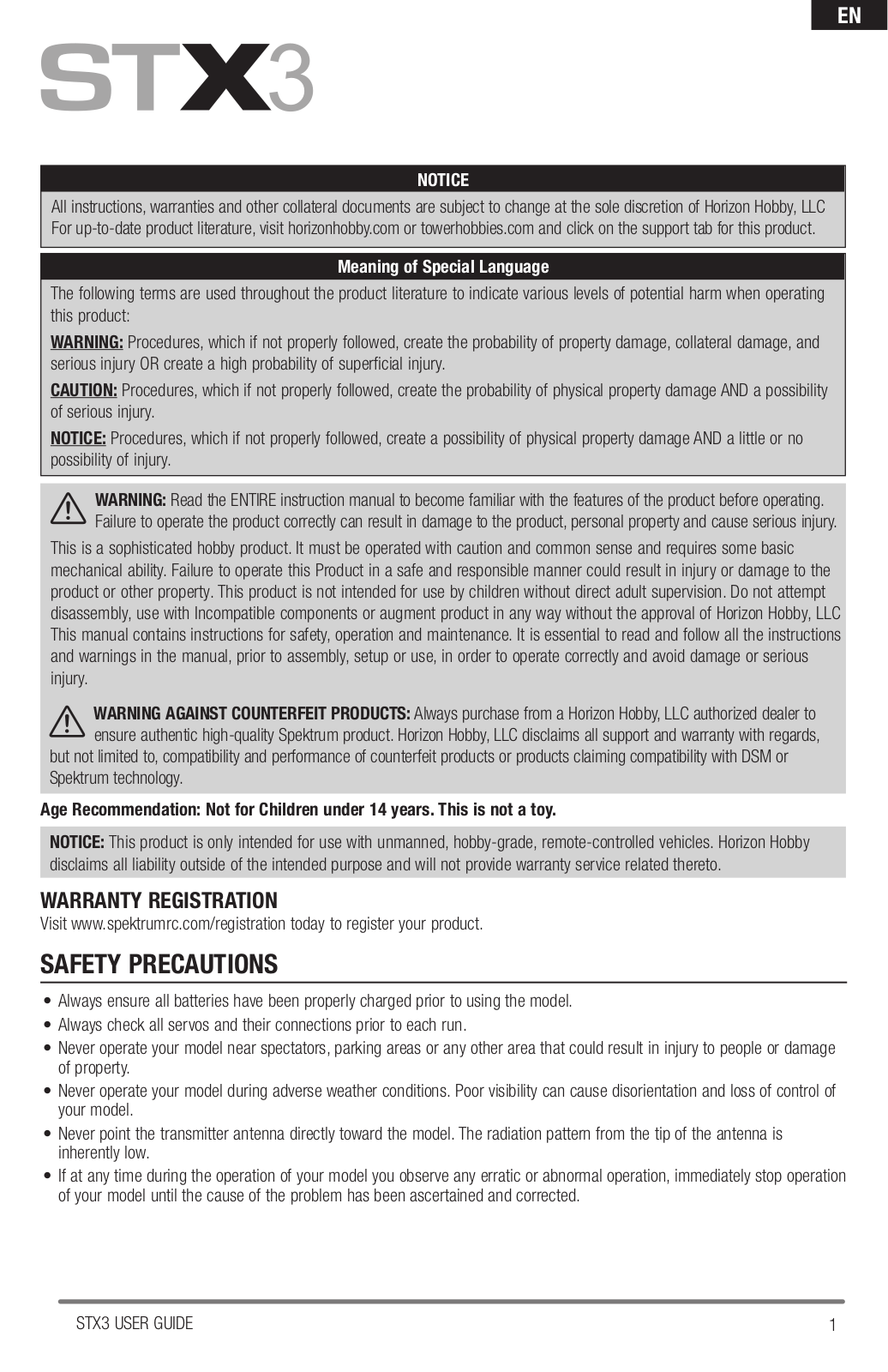 Horizon Hobby STX3 User Manual