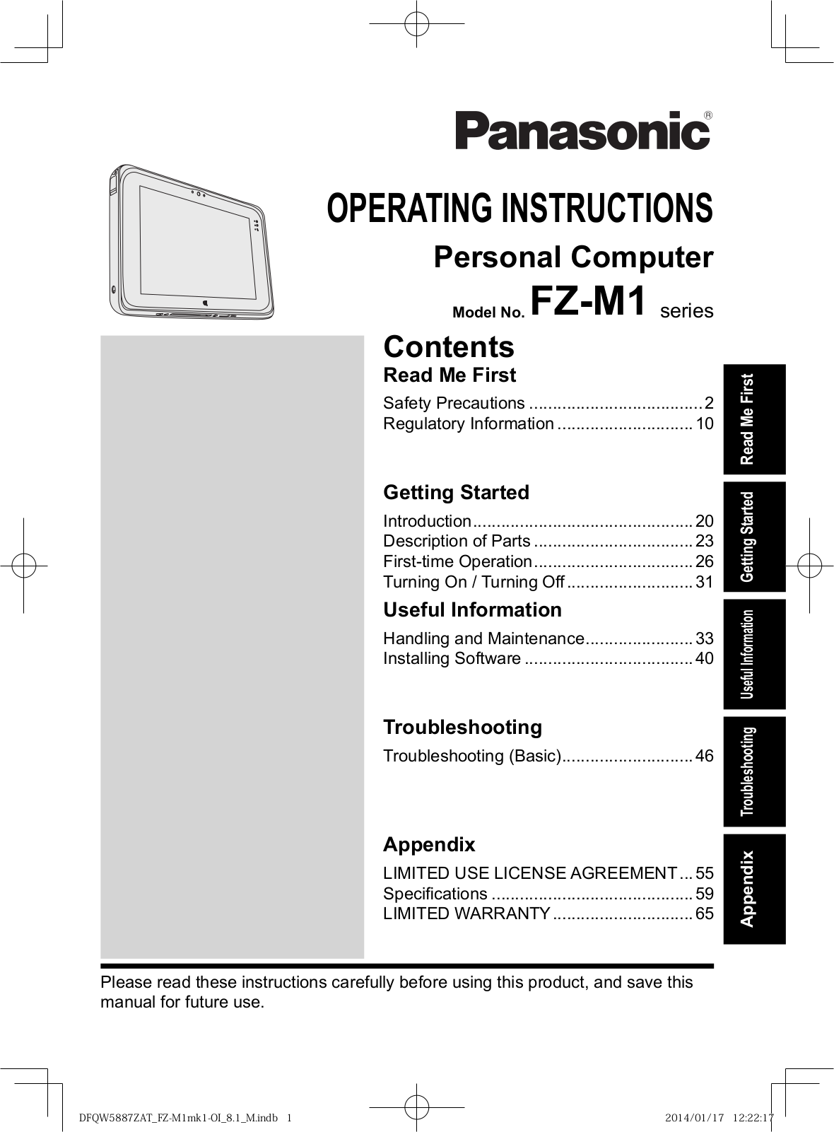 Panasonic FZ-M1, FZ-M1CCAAXBM, FZ-M1CCAAXCM Operating Instructions Manual