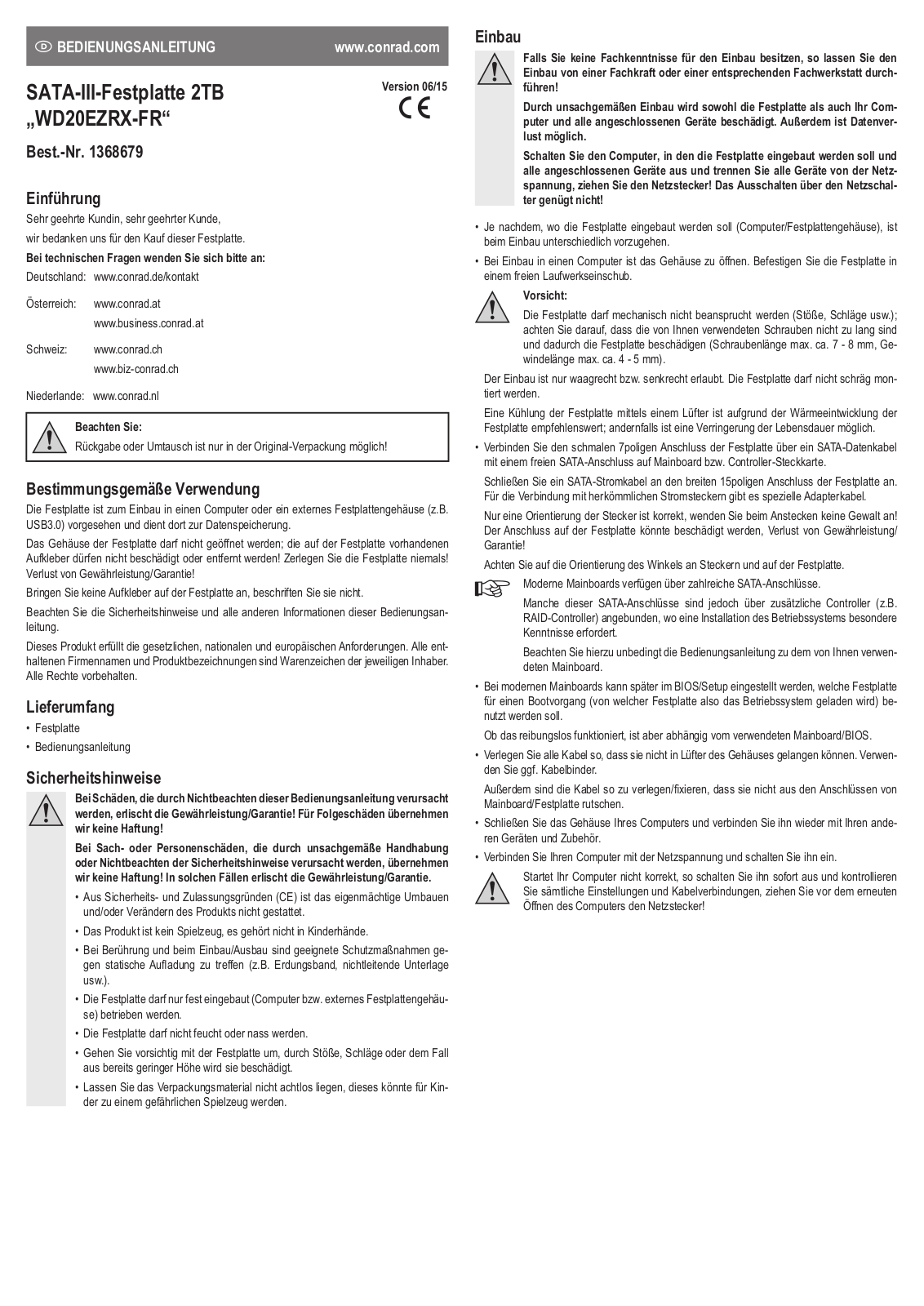 Western Digital WD20EZRX-FR Operation Manual