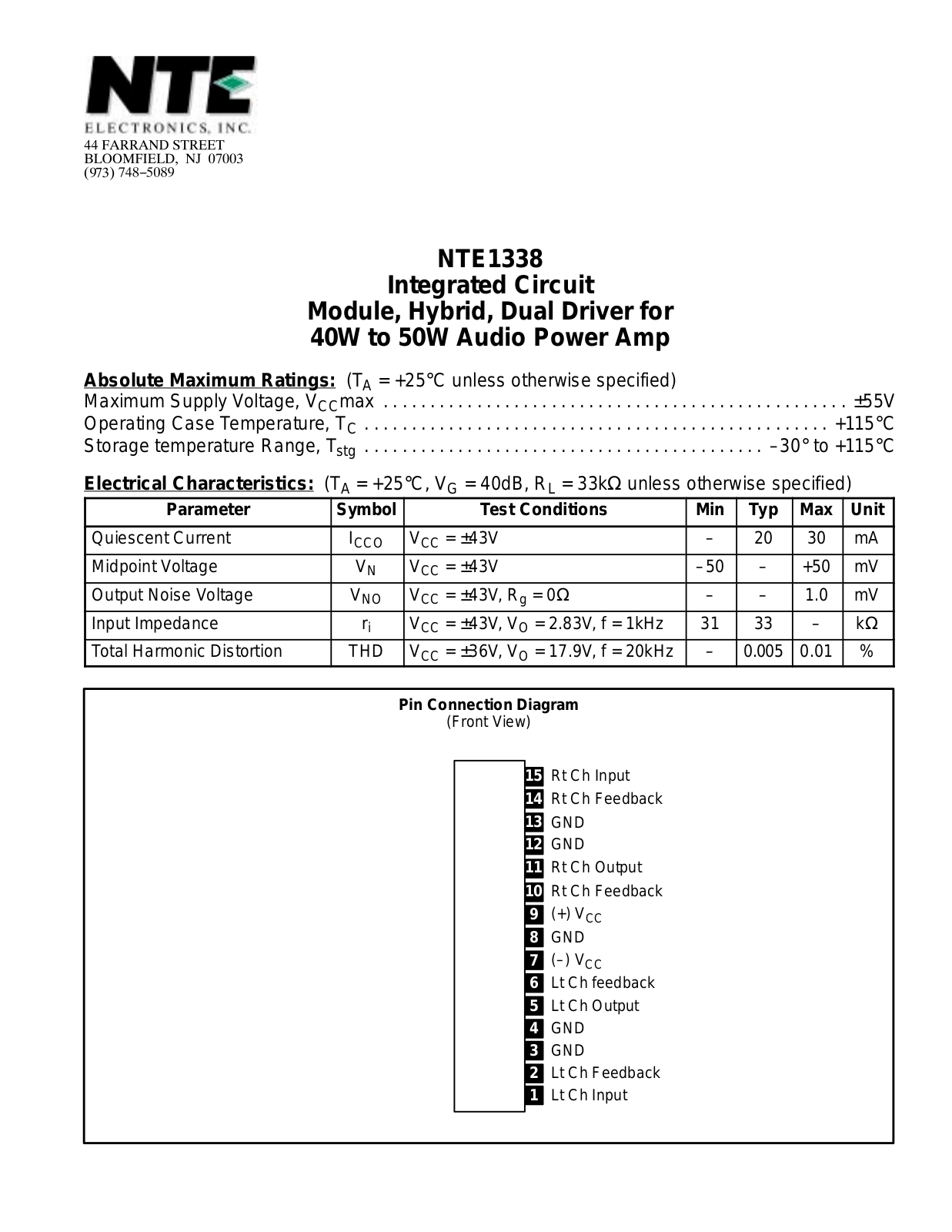 Datasheet NTE1338 Datasheet (NTE) - ManualMachine.com