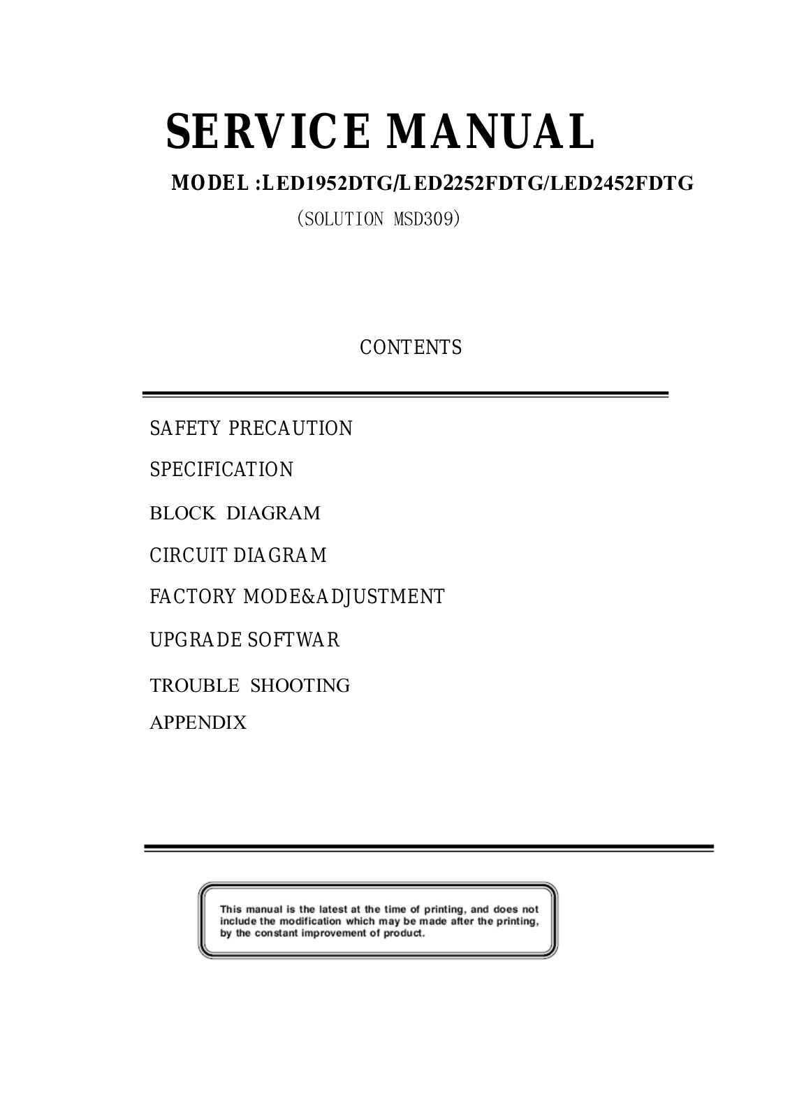 BBK LED52DTG, LED2252FDTG, LED2452FDTG Service manual