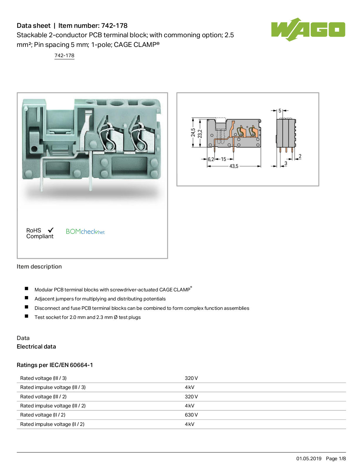 Wago 742-178 Data Sheet