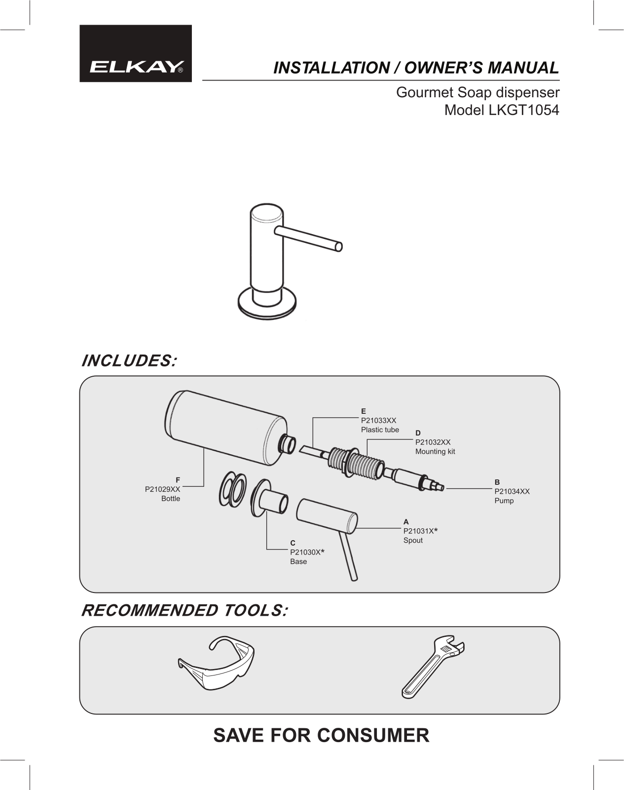 Elkay LKGT1054CR Installation manual