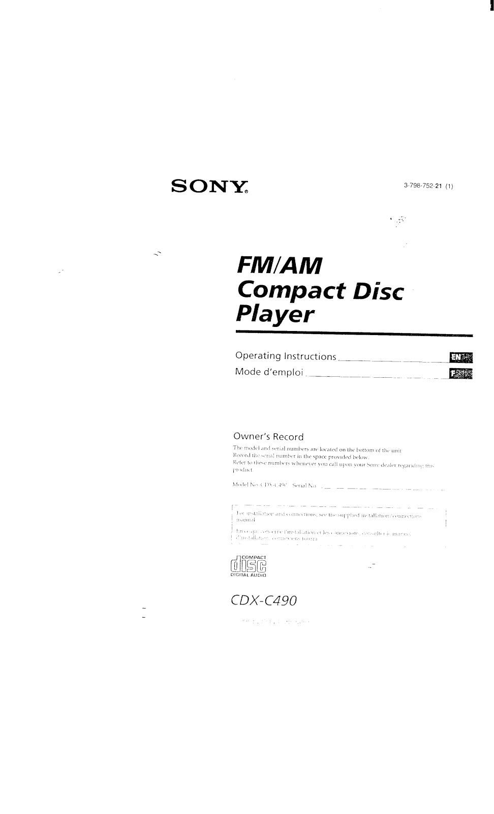Sony CDX-C490FP Users guide - ManualMachine.com