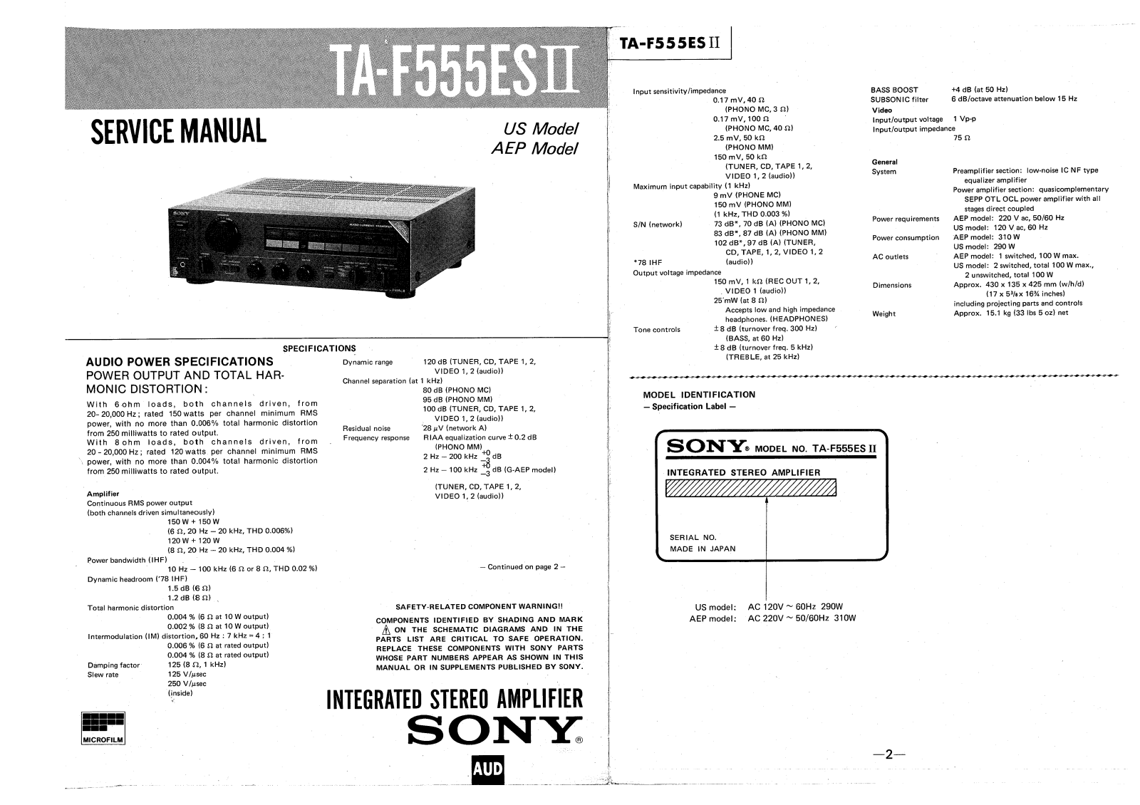 Sony TAF-555-ES Mk2 Service manual