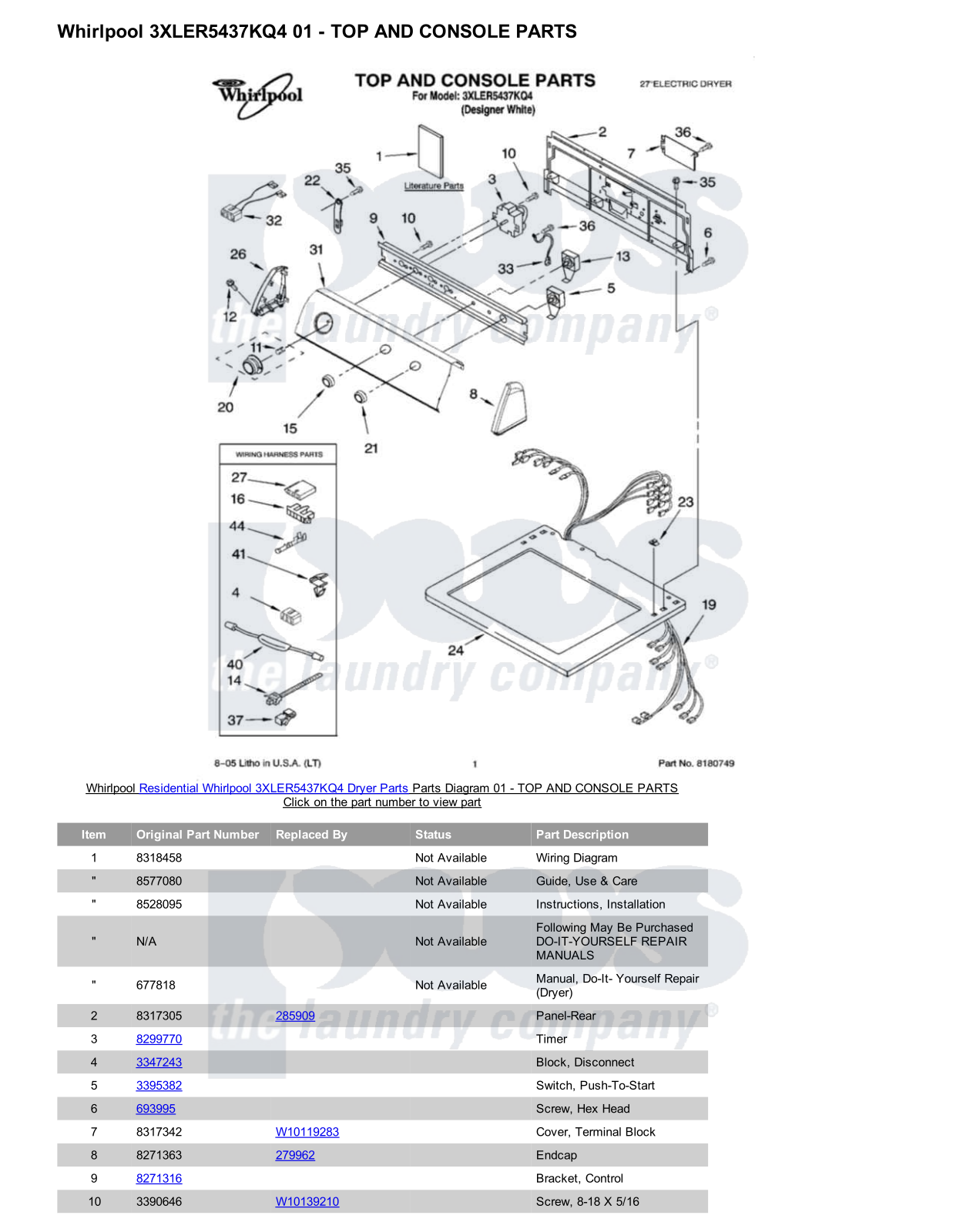 Whirlpool 3XLER5437KQ4 Parts Diagram