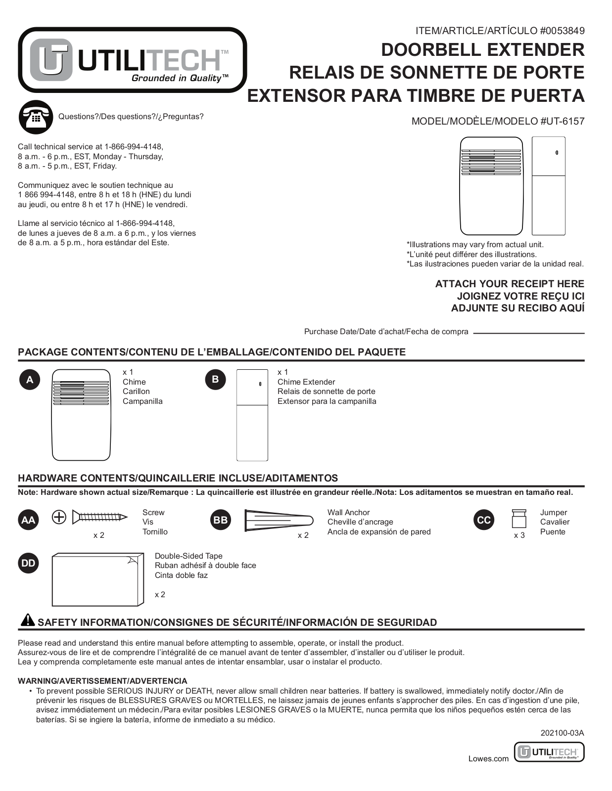 Utilitech UT-6157 Installation Manual - ManualMachine.com