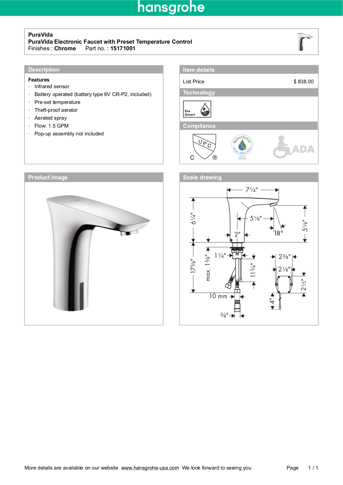 Hansgrohe HAN3139 Specifications - ManualMachine.com