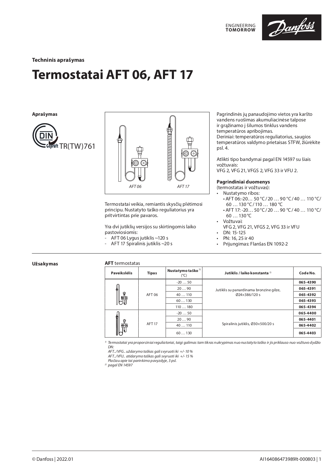 Danfoss AFT 06, AFT 17 Data sheet