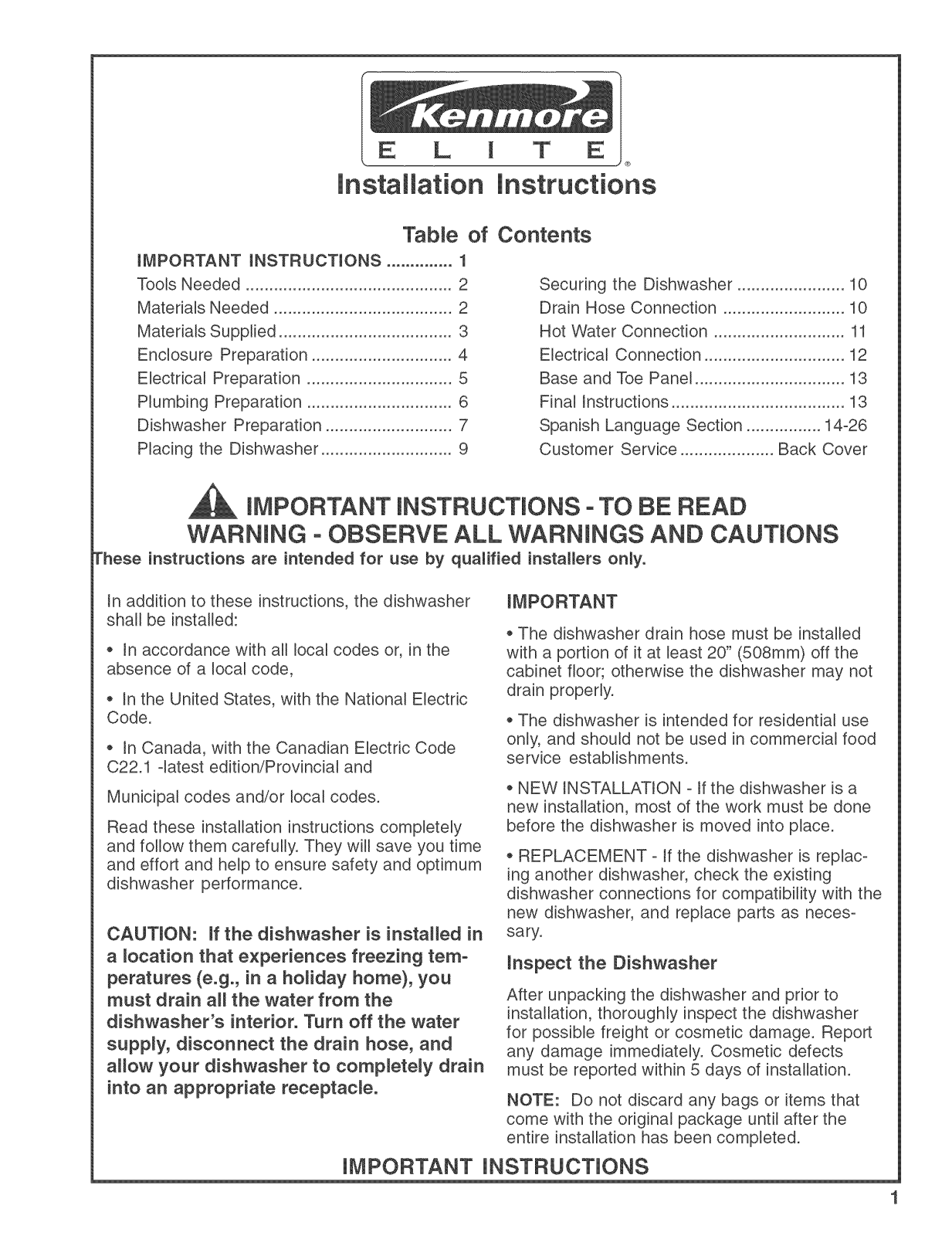 Kenmore Elite 63016302404, 63016302405, 63016302400, 63016302401, 63016302402 Installation Guide - ManualMachine.com