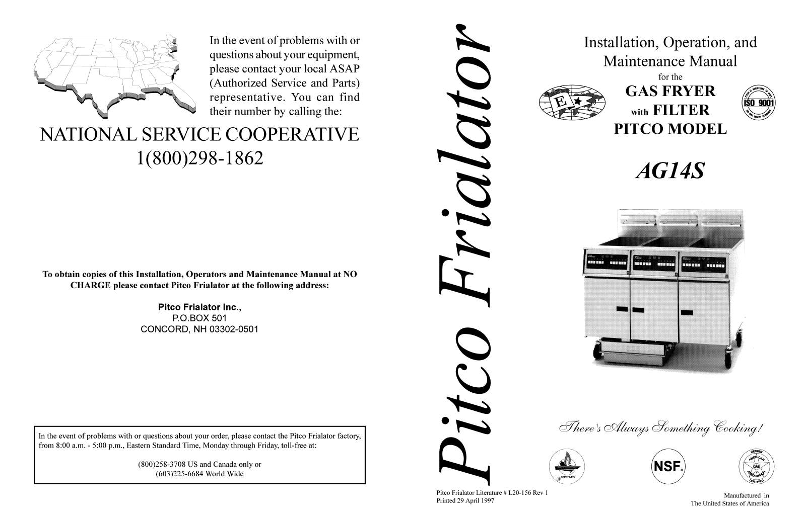 Pitco Frialator AG14S Operation Manual