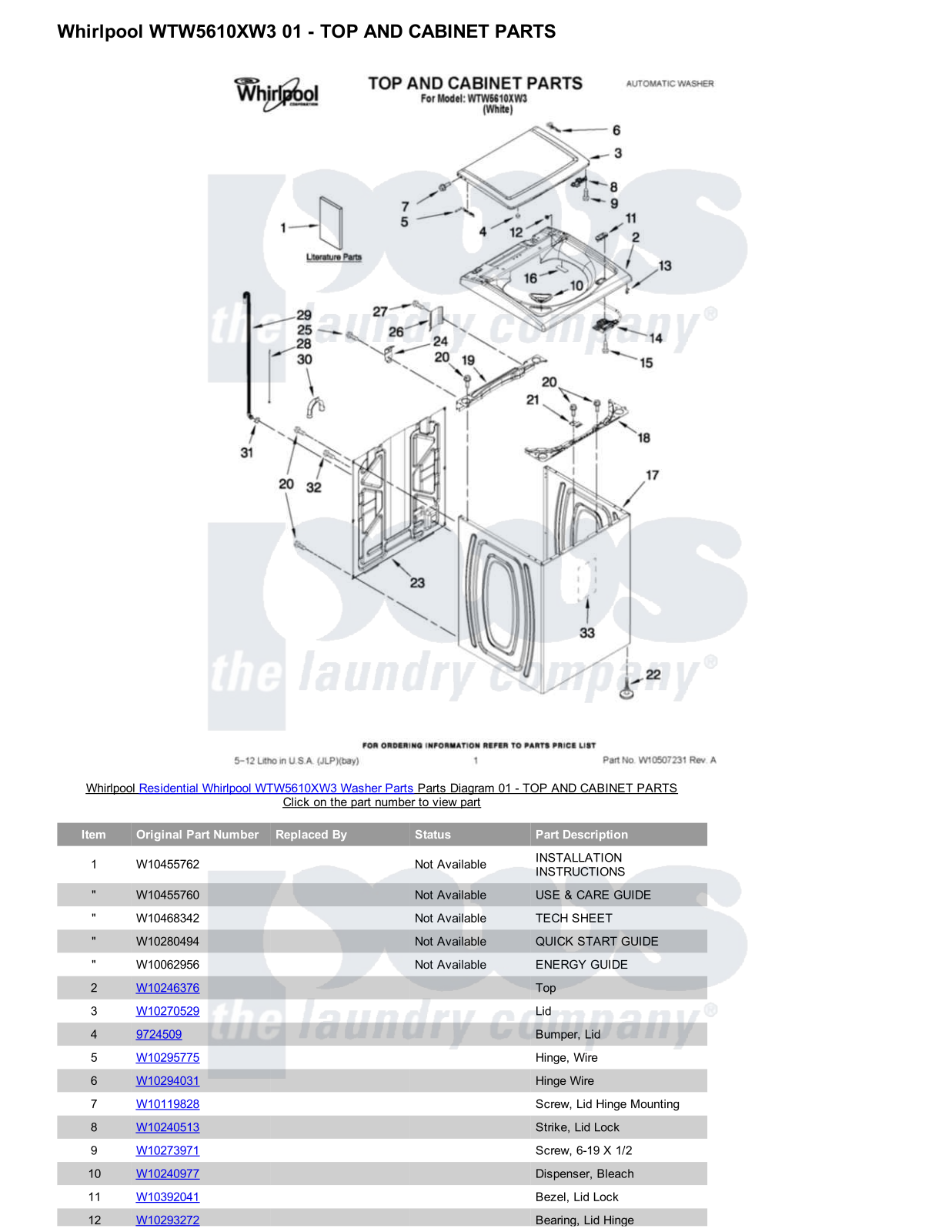 Whirlpool WTW5610XW3 Parts Diagram