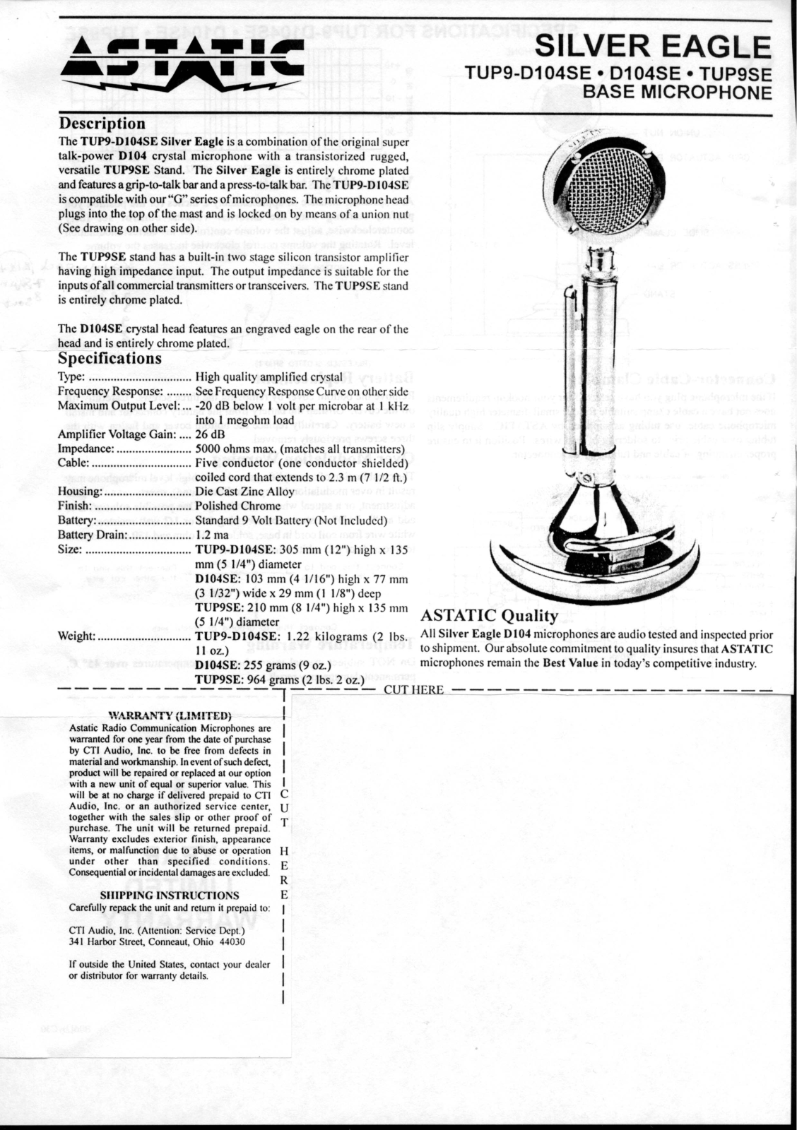 Astatic TUP9-D104SE,D104SE,TUP9SE User guide - ManualMachine.com
