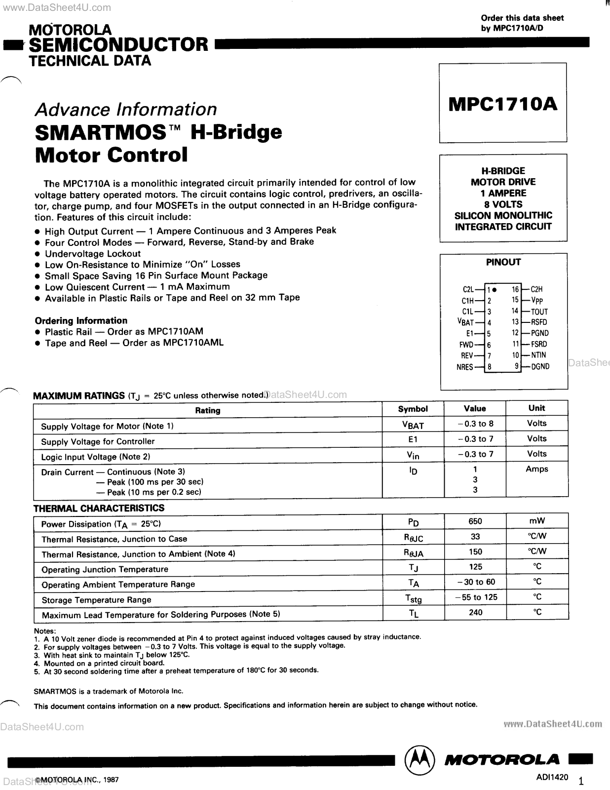 MOTOROLA MPC1710A Technical data