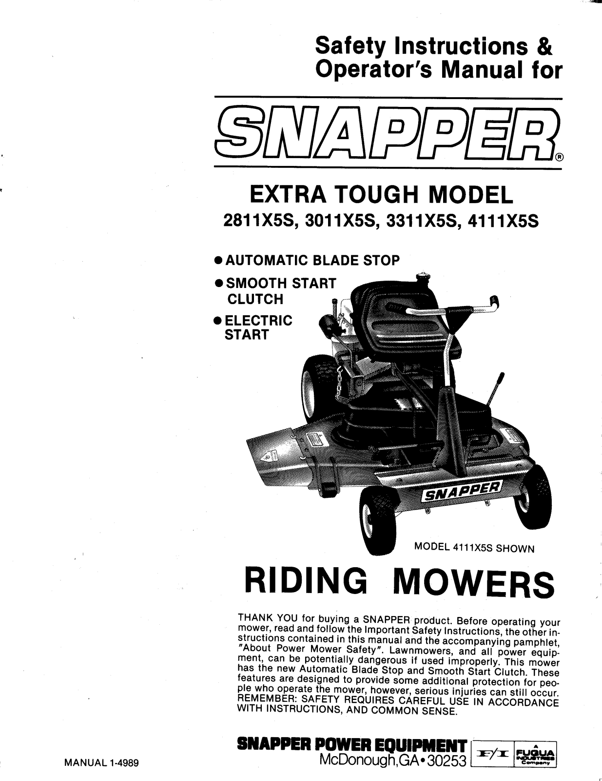 Snapper 3011X5S User Manual