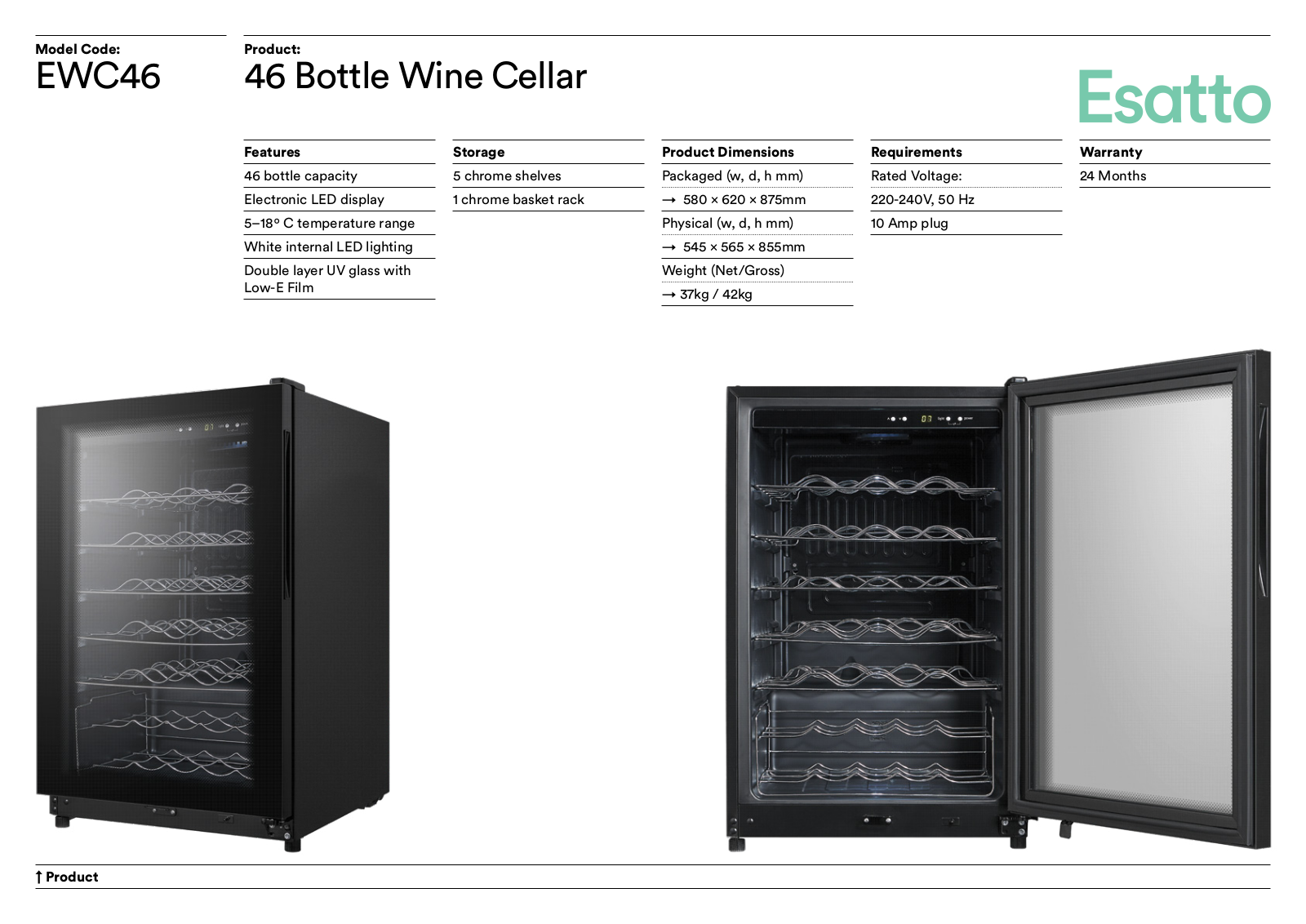 Esatto EWC46 Specifications Sheet