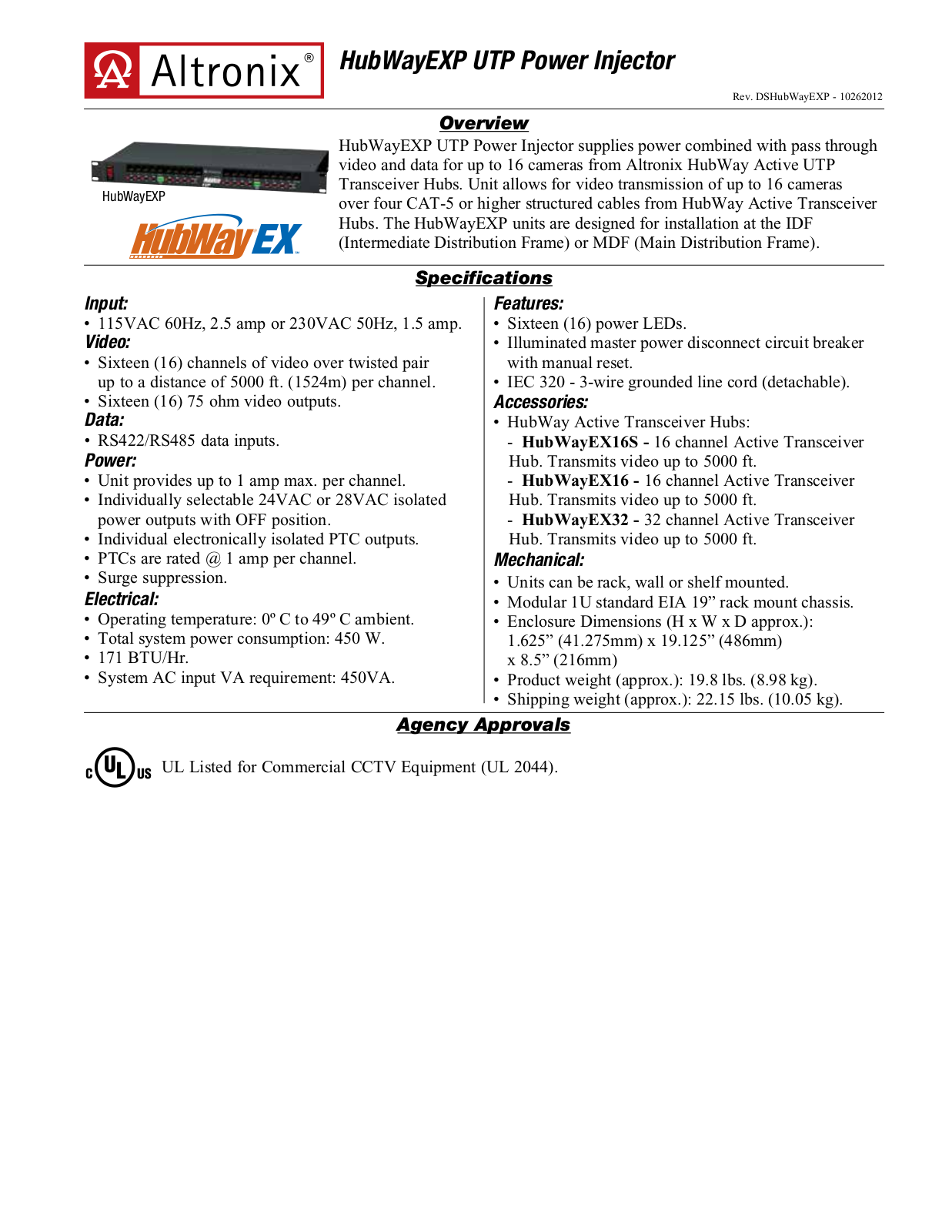 Altronix HubWayEXP Specsheet