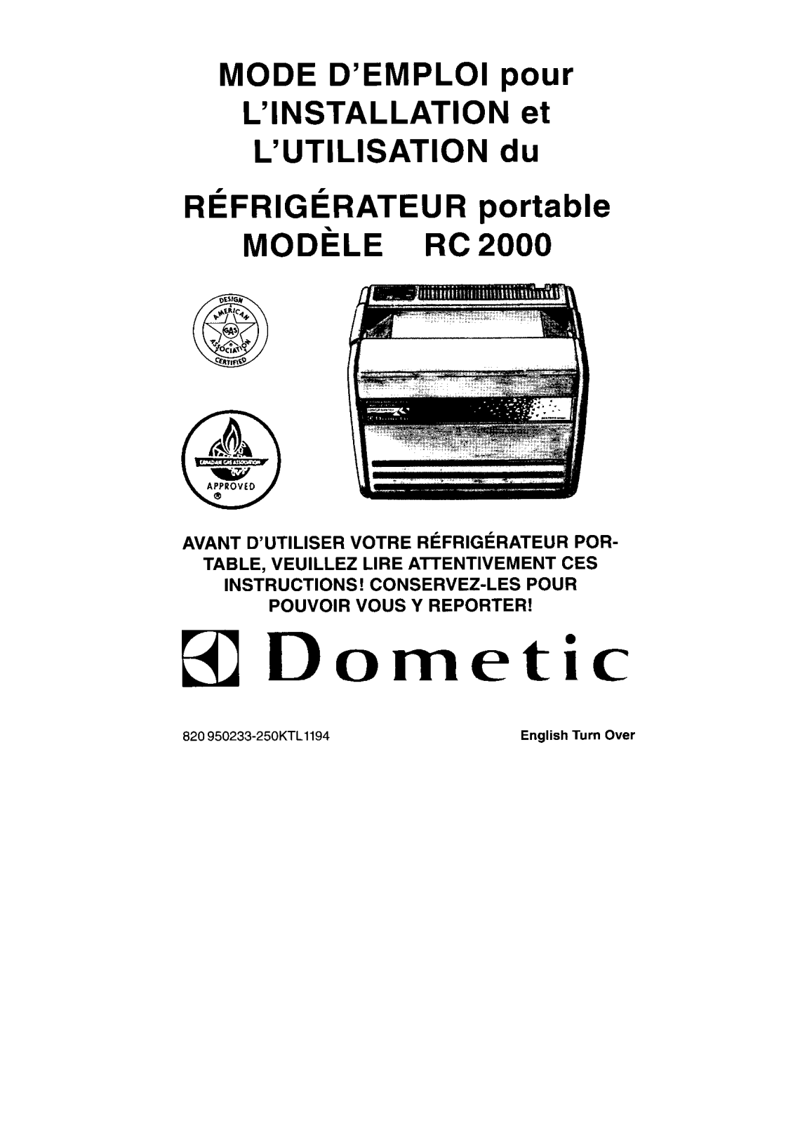 Dometic RC2000 User Manual