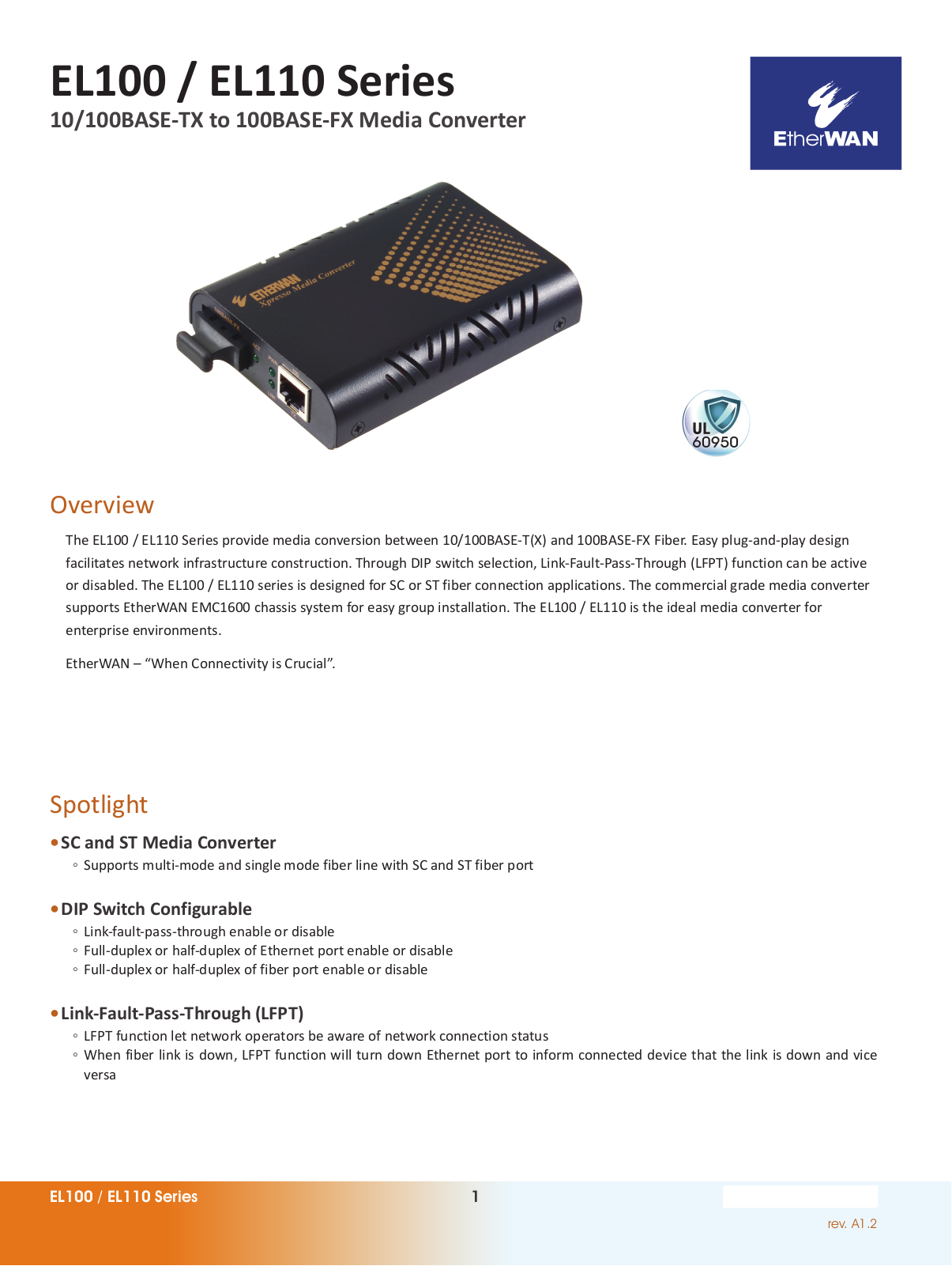 EtherWan EL100 Series, EL110 Series Data Sheet