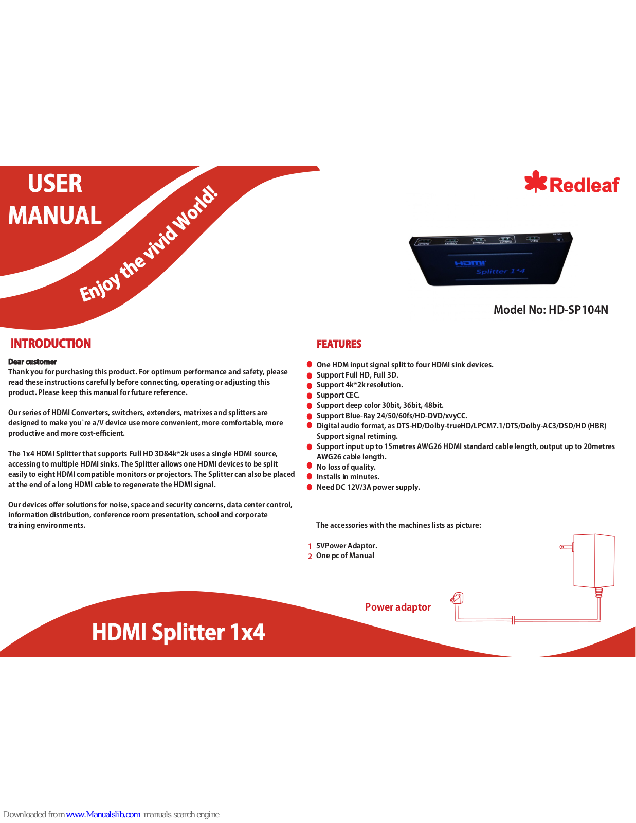 RedLeaf HD-SP104N, HD-SP102N User Manual - ManualMachine.com