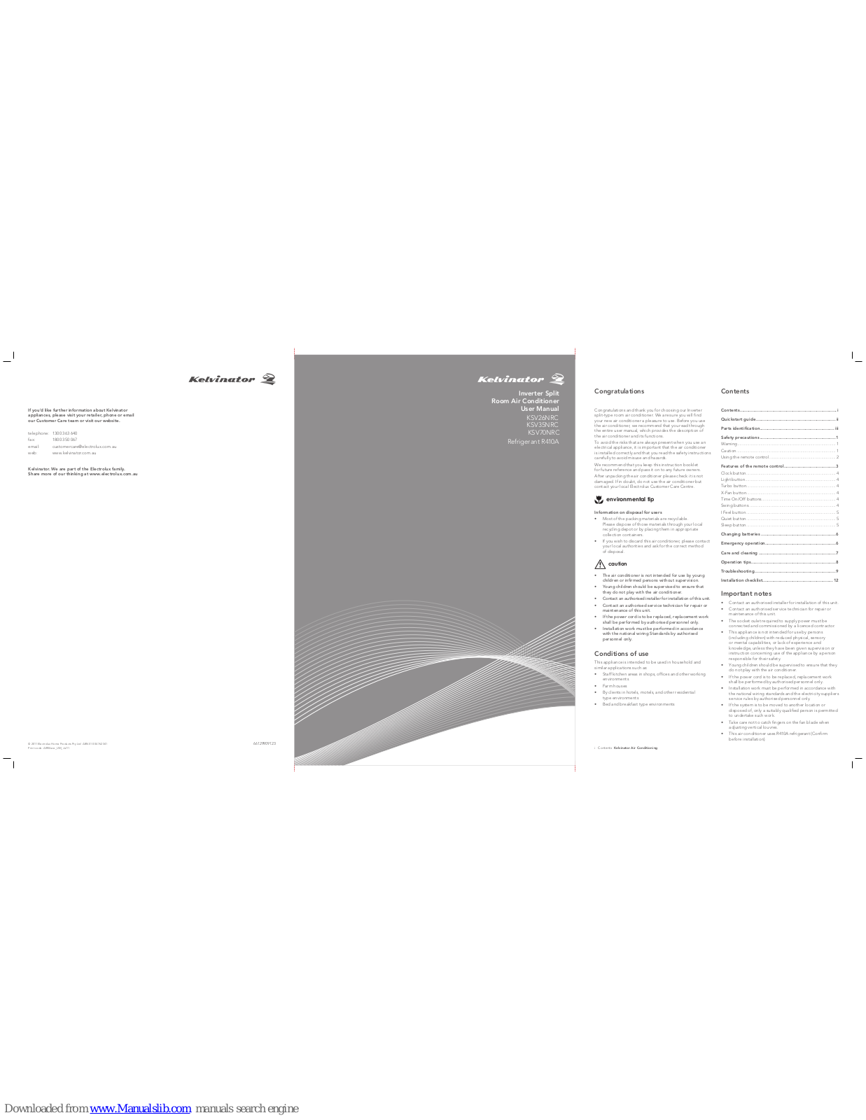 Kelvinator KSV35NRC, KSV70NRC, KSV26NRC User Manual