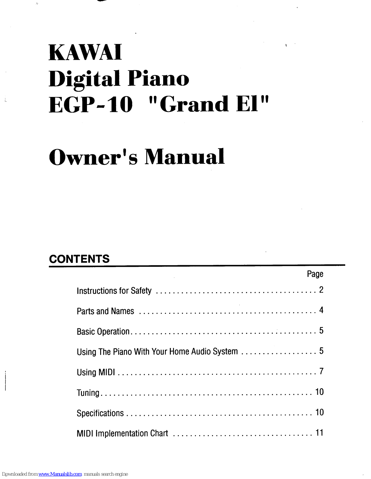 Kawai EGP-10 Grand E1 Owner's Manual