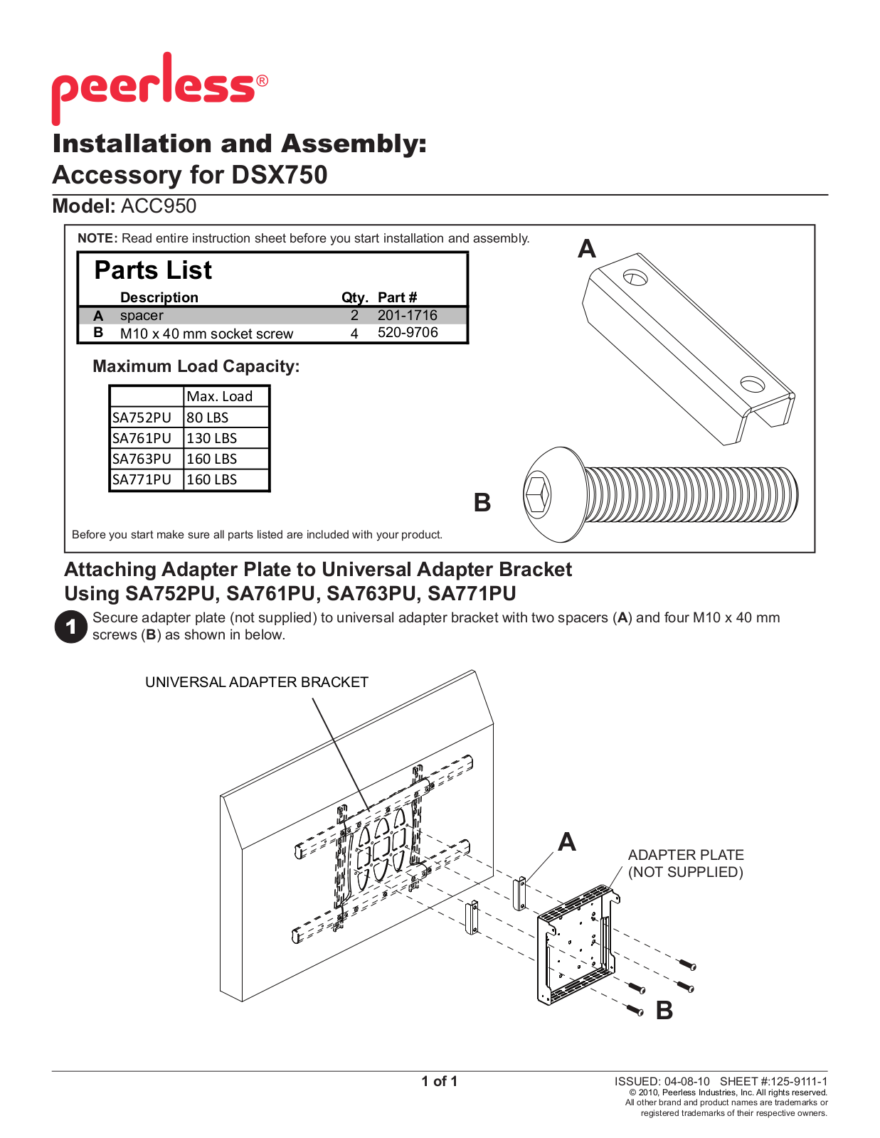 Peerless-AV ACC942 Installation