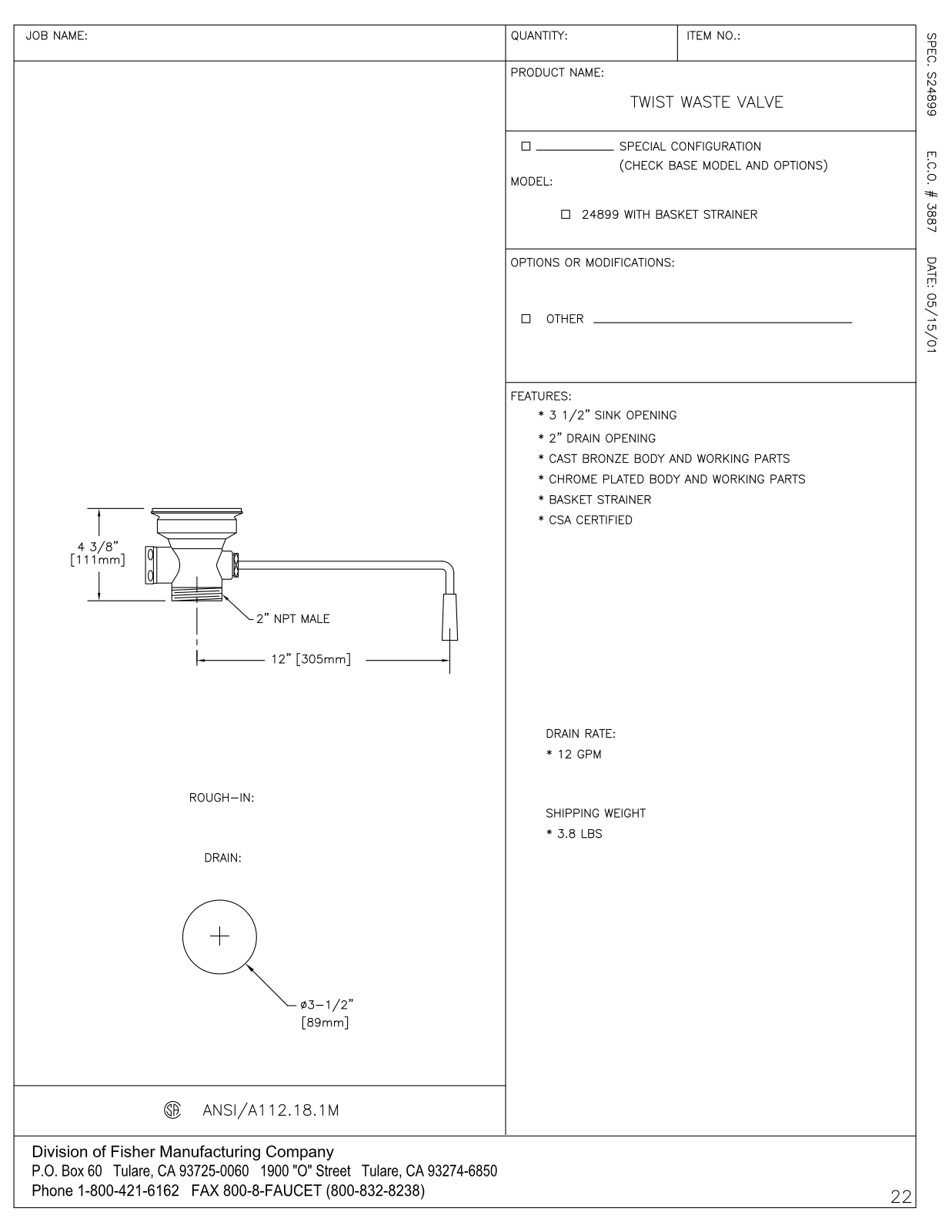 Fisher Manufacturing 24899 User Manual