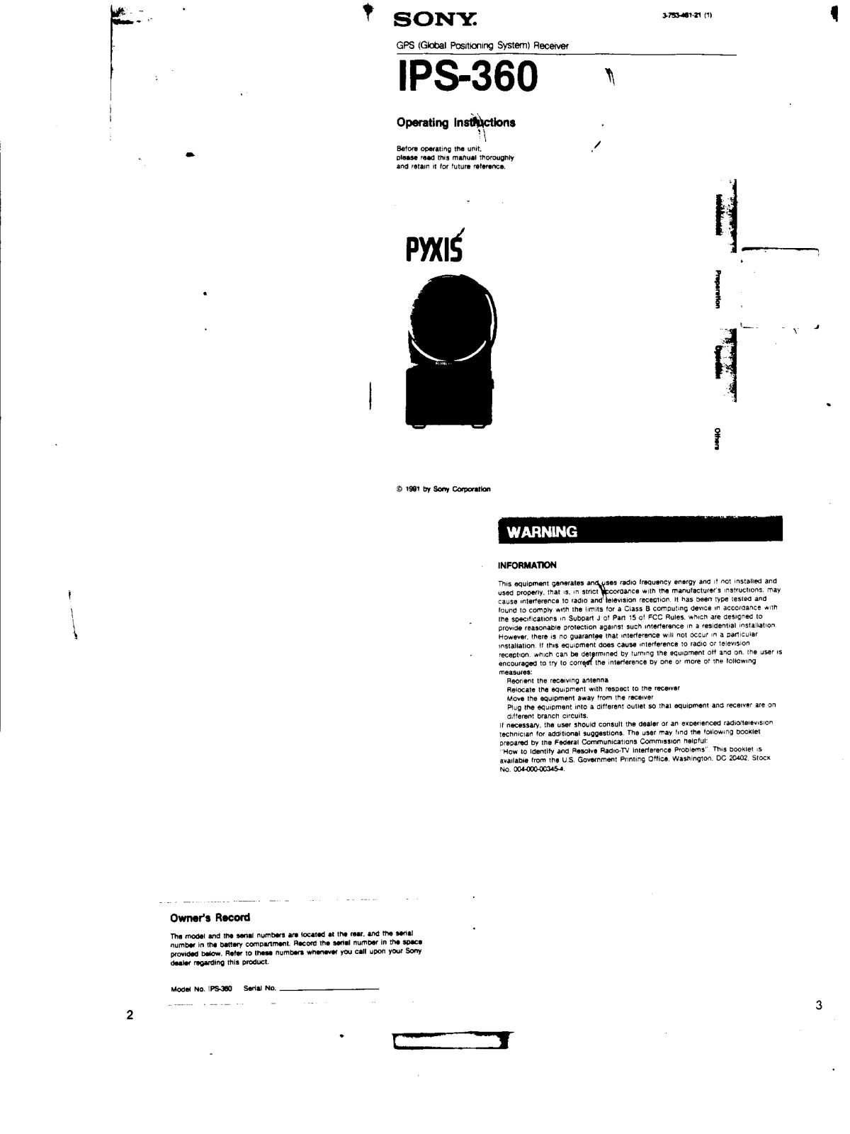 Sony IPS360 Operating Instructions