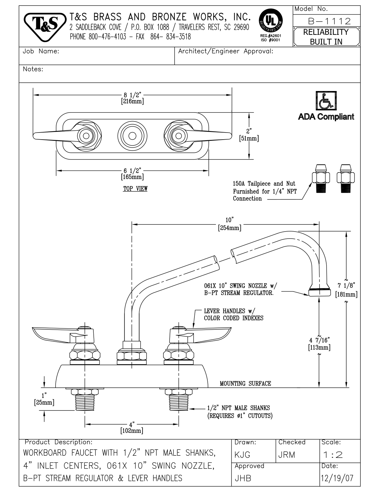 T & S Brass & Bronze Works B-1112 General Manual