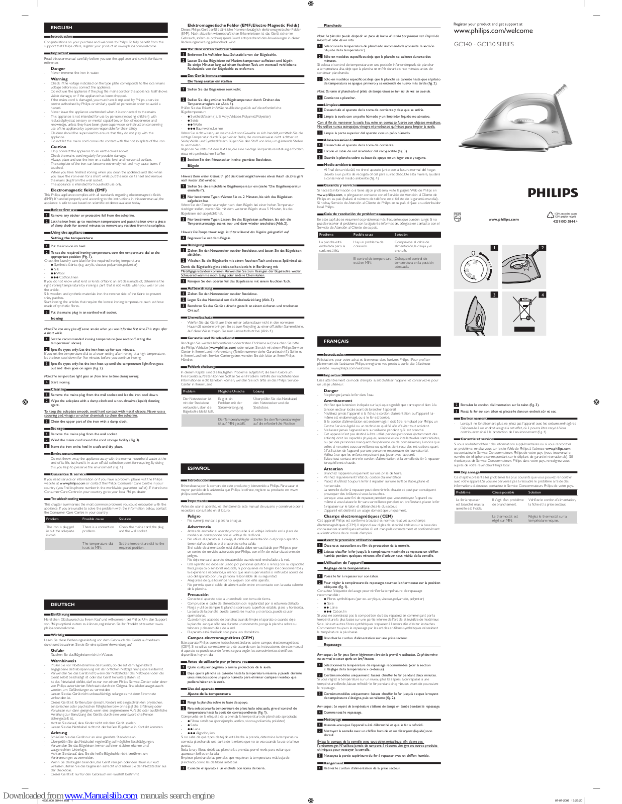 Philips GC135/01, GC135/21, GC135/38, GC135/37, GC135/07 User Manual