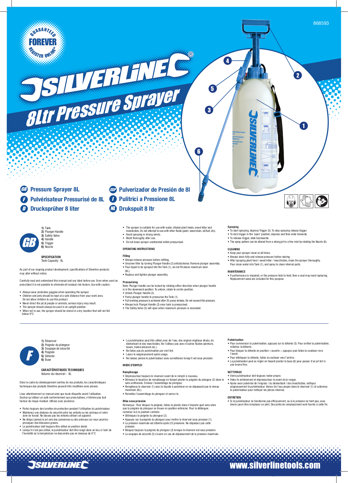 Silverline Pressure Sprayer 8Ltr User Manual